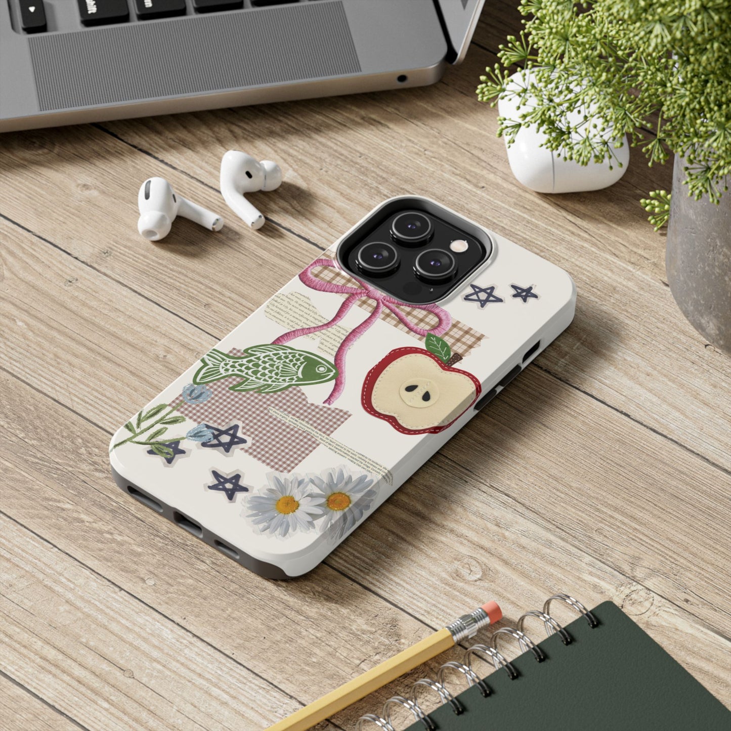 Spring Fling — Collage of Flowers Stars Fruit Fish Newspaper Cream Phone Case