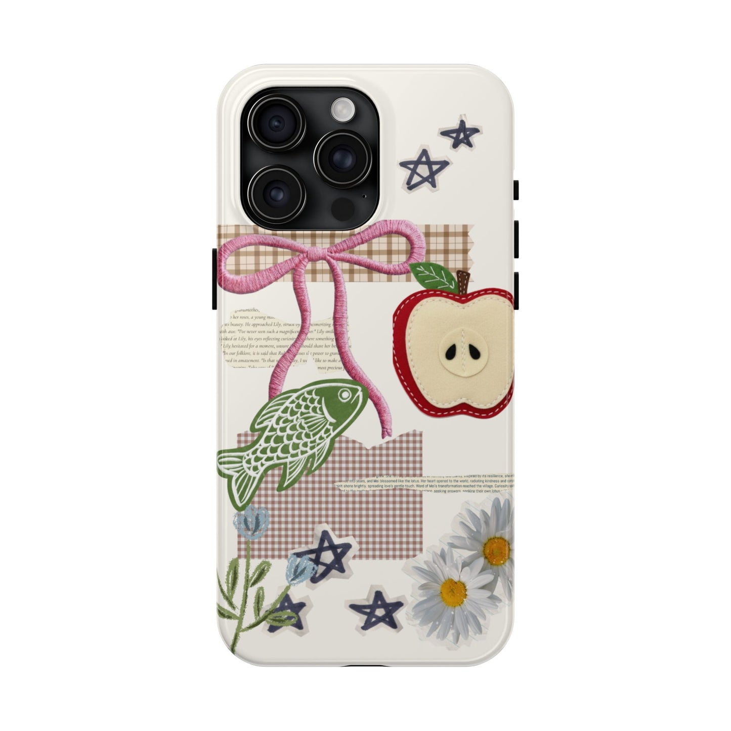 Spring Fling — Collage of Flowers Stars Fruit Fish Newspaper Cream Phone Case