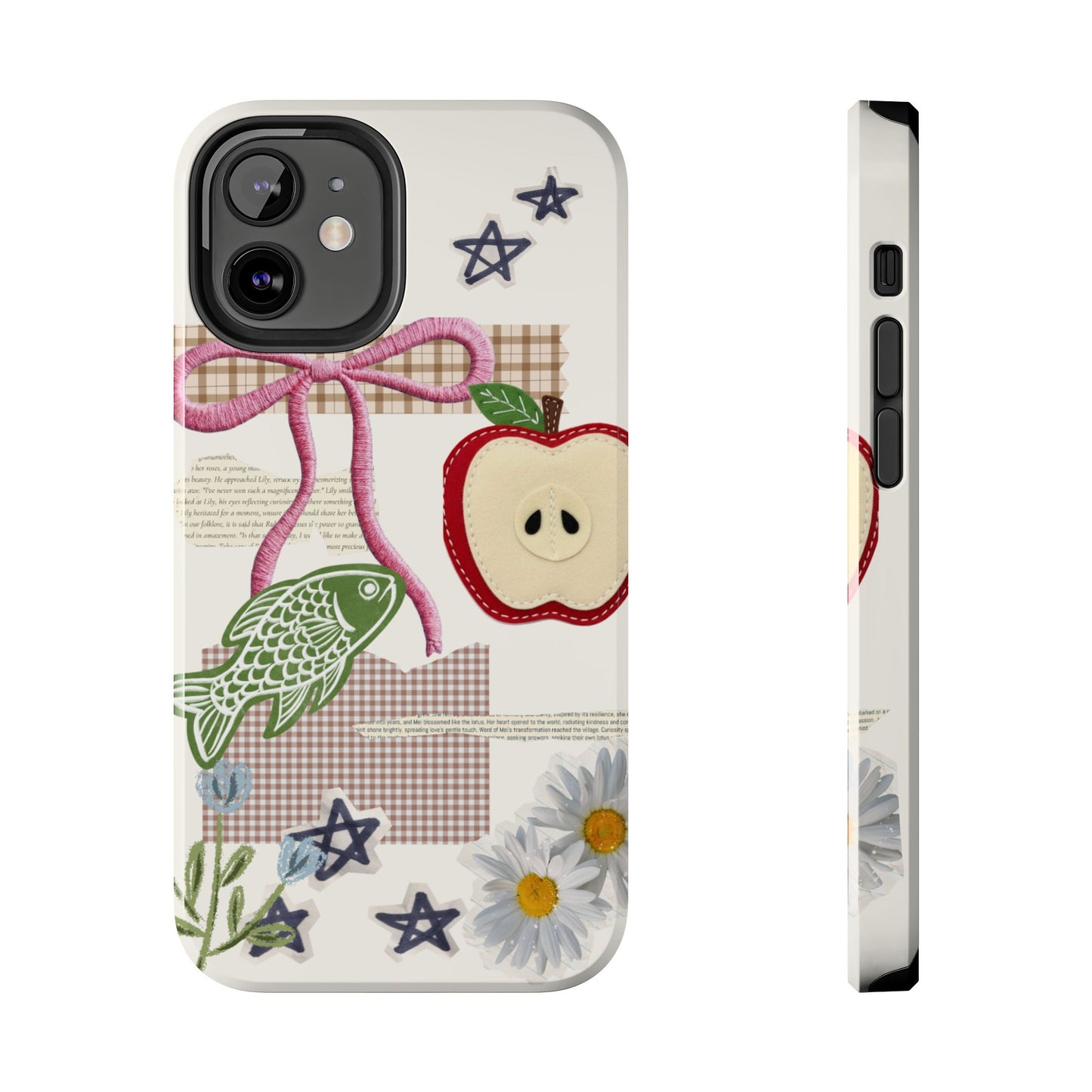 Spring Fling — Collage of Flowers Stars Fruit Fish Newspaper Cream Phone Case