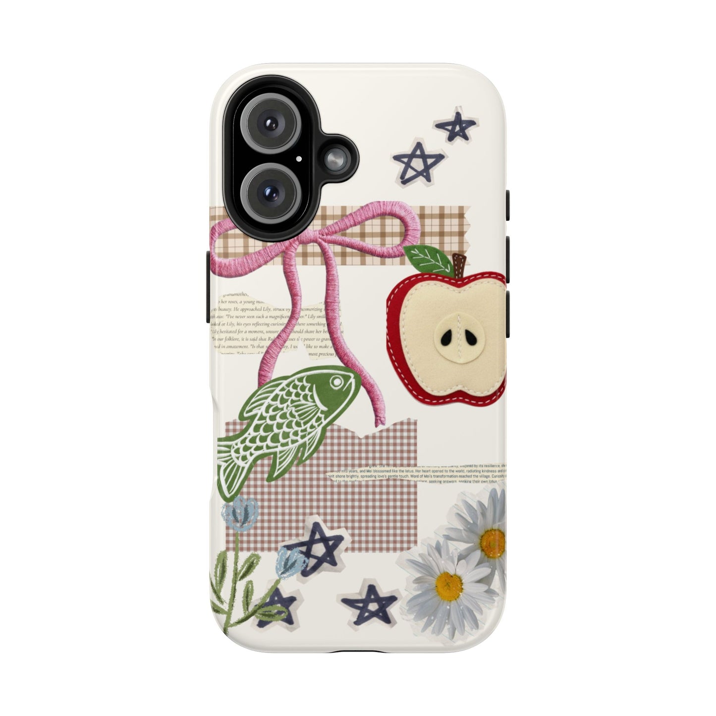 Spring Fling — Collage of Flowers Stars Fruit Fish Newspaper Cream Phone Case