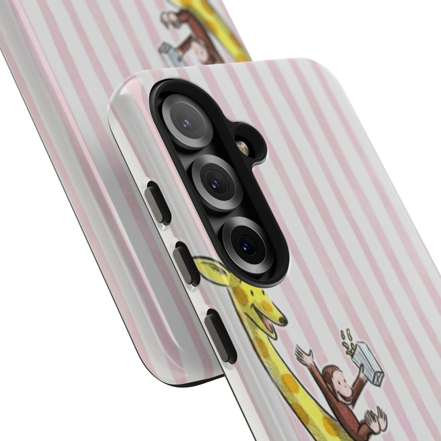 Curious George and Giraffe — Giraffe & Monkey Phone Case Cute Pink Striped Tough Case
