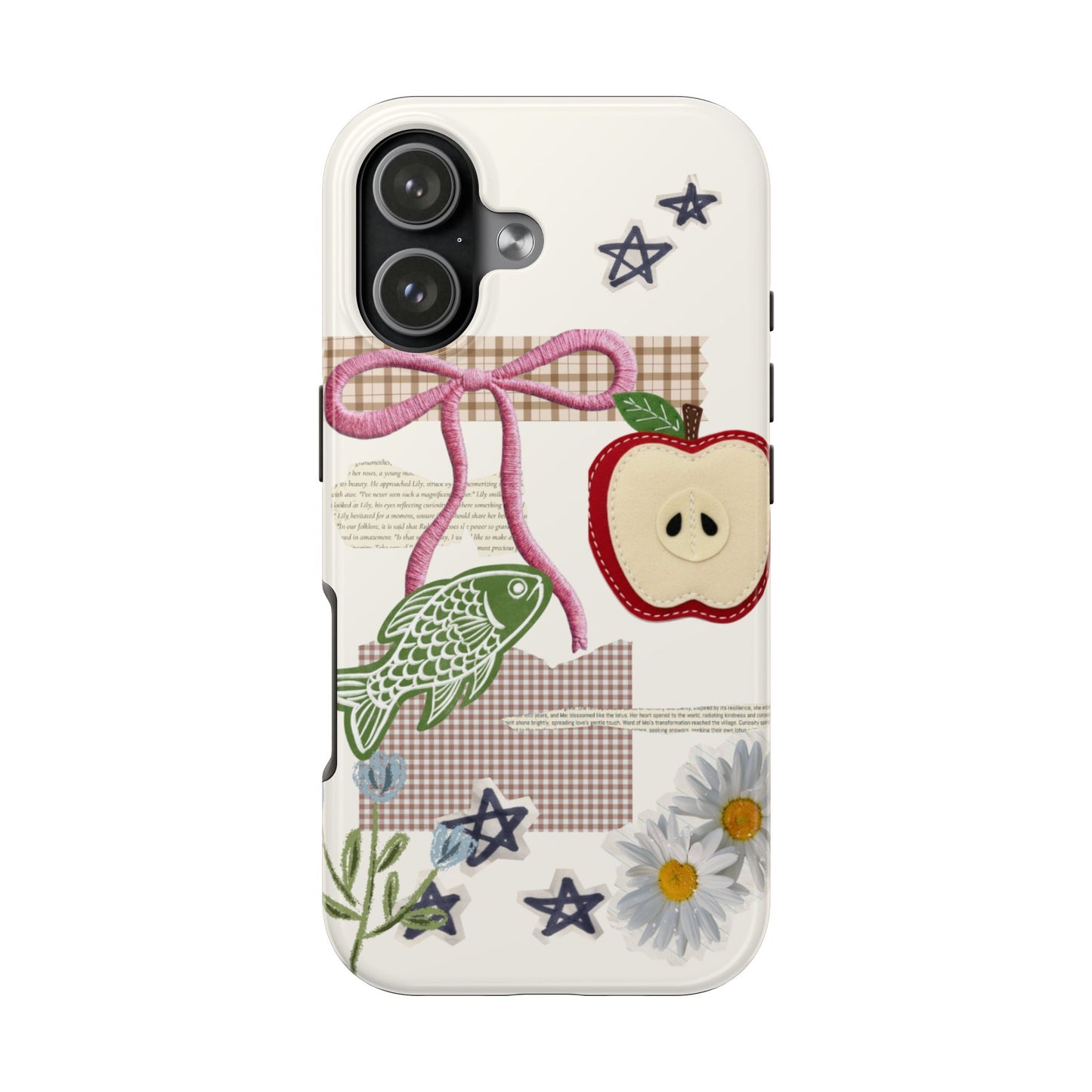 Spring Fling — Collage of Flowers Stars Fruit Fish Newspaper Cream Phone Case