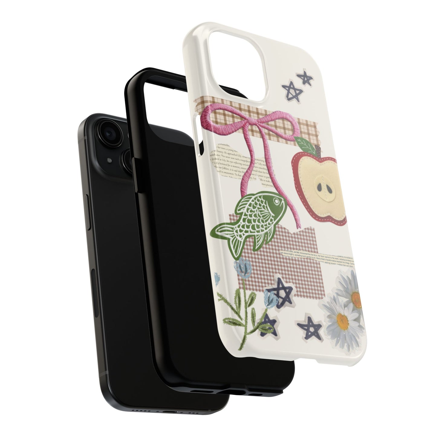 Spring Fling — Collage of Flowers Stars Fruit Fish Newspaper Cream Phone Case