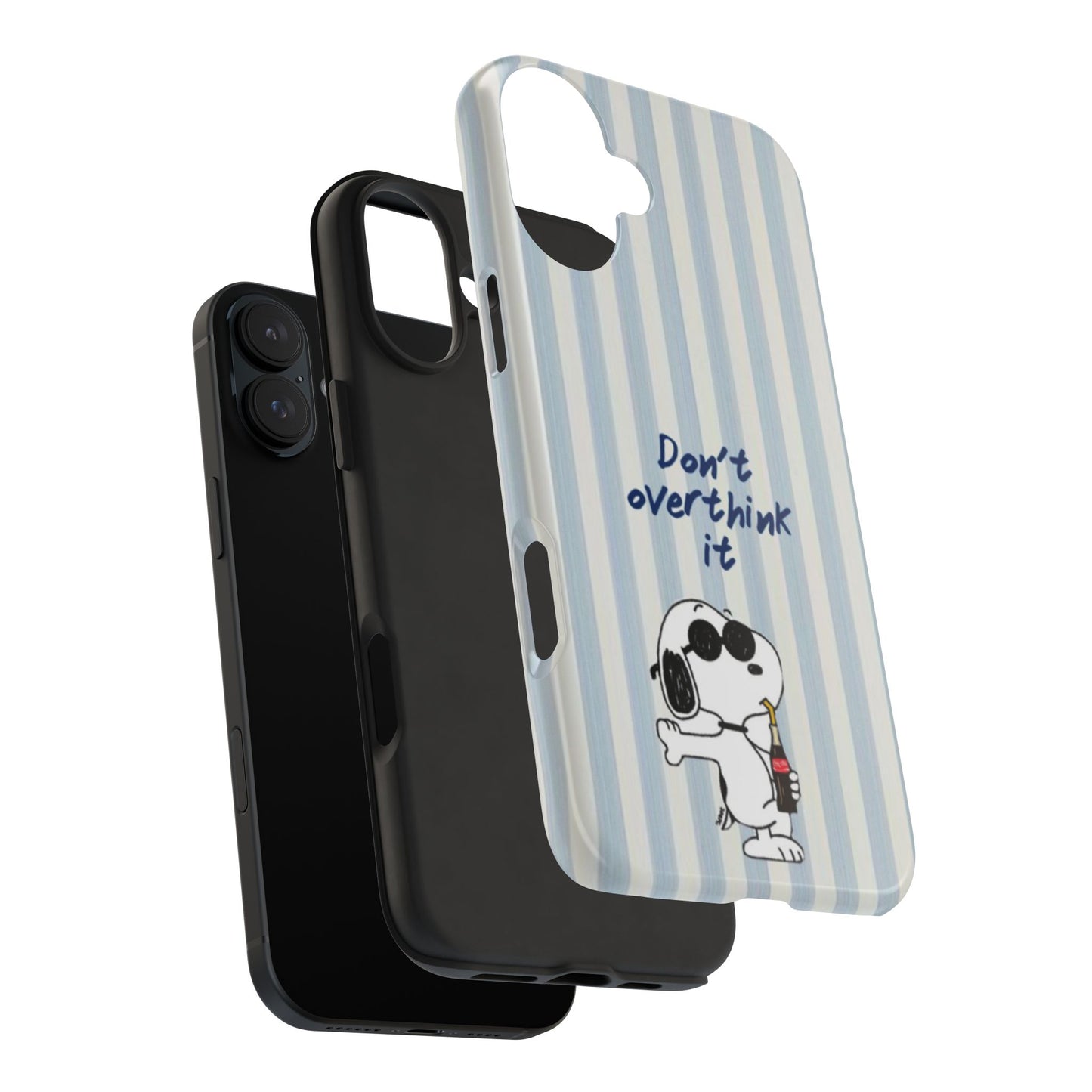 Snoopy "Don't Overthink It" Tough Phone Case — Striped Protective Cover