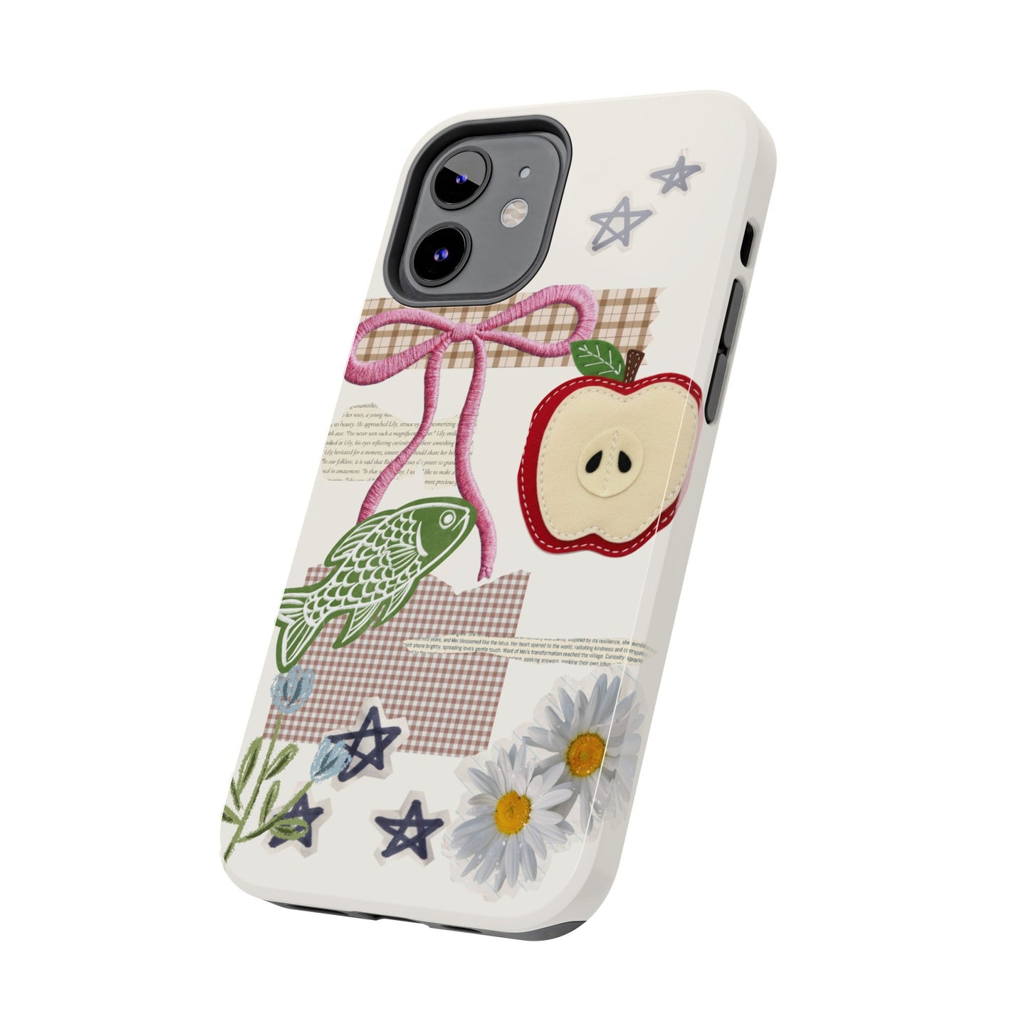 Spring Fling — Collage of Flowers Stars Fruit Fish Newspaper Cream Phone Case