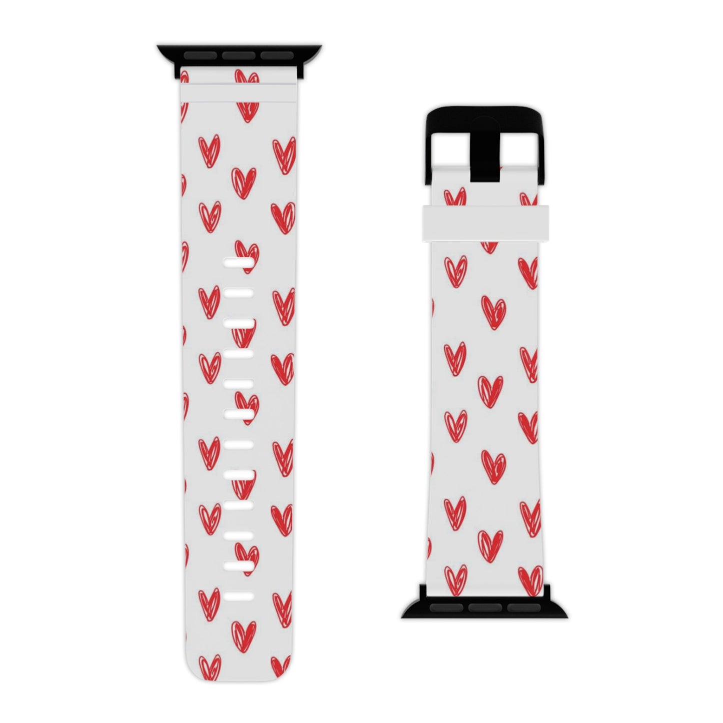 Left On Red — Apple Watch Band Red Hand-Drawn Hearts Pattern