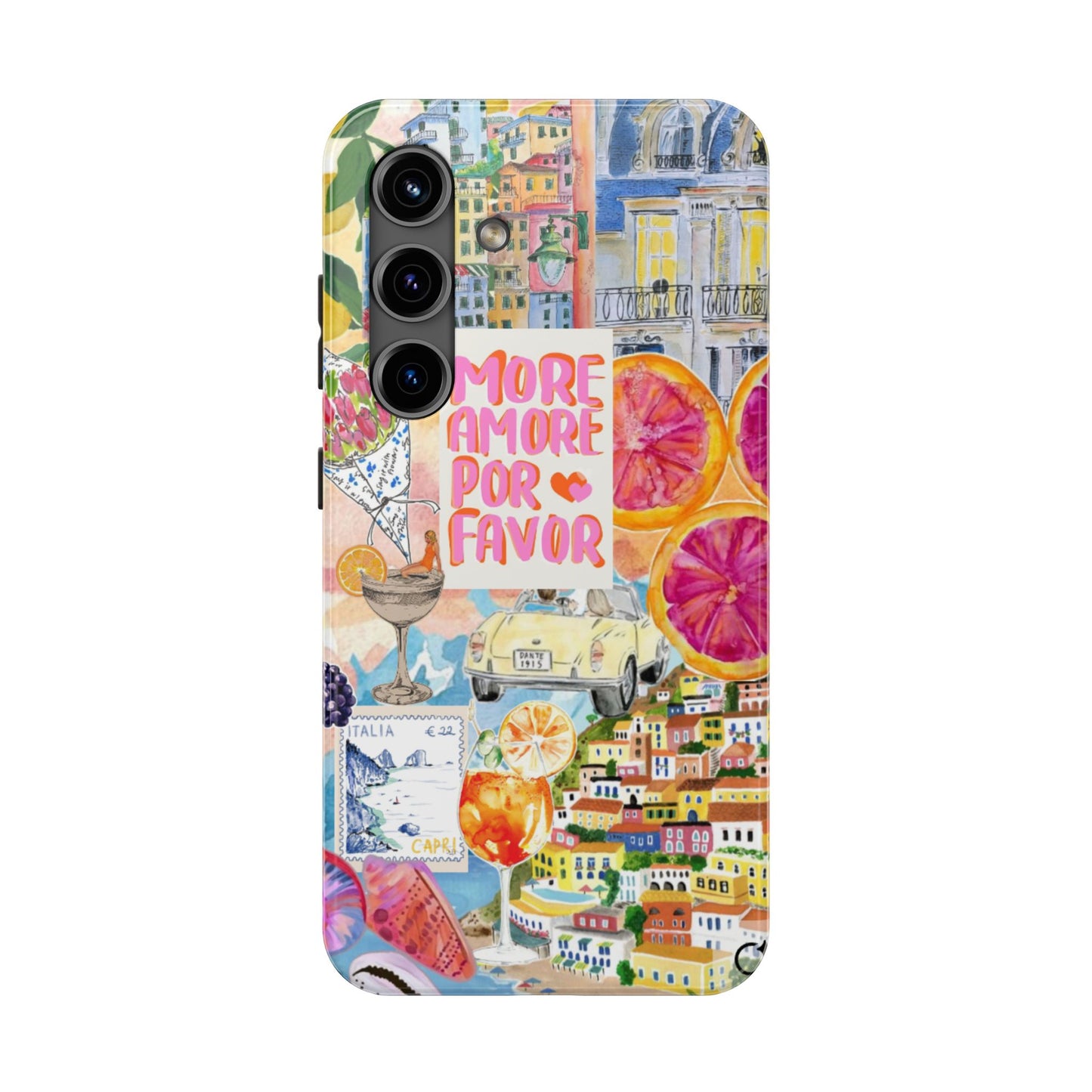 European Summers – Tough Phone Case  Tropical Watercolor Citrus & Seashell Design