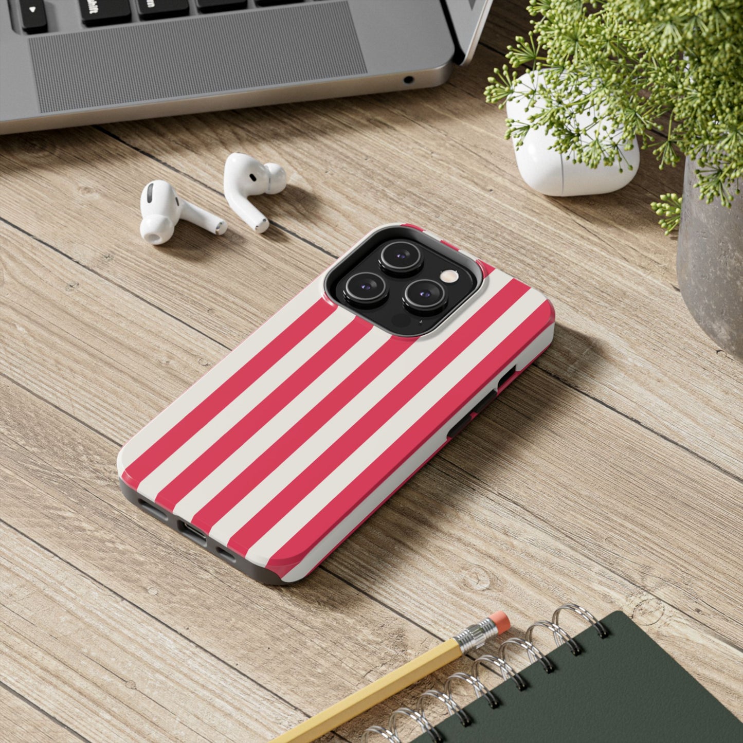 Red Strips — Red & White Vertical Stripe Tough Phone Case