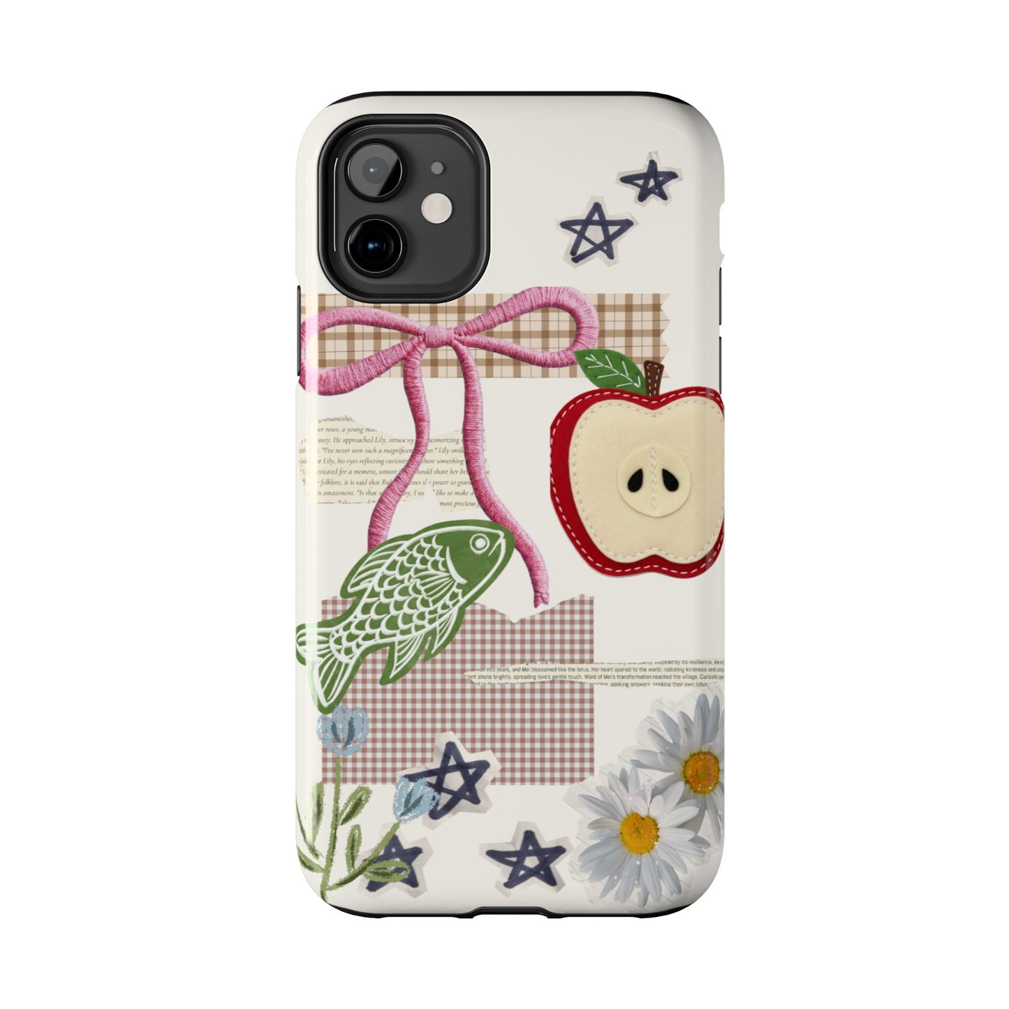 Spring Fling — Collage of Flowers Stars Fruit Fish Newspaper Cream Phone Case
