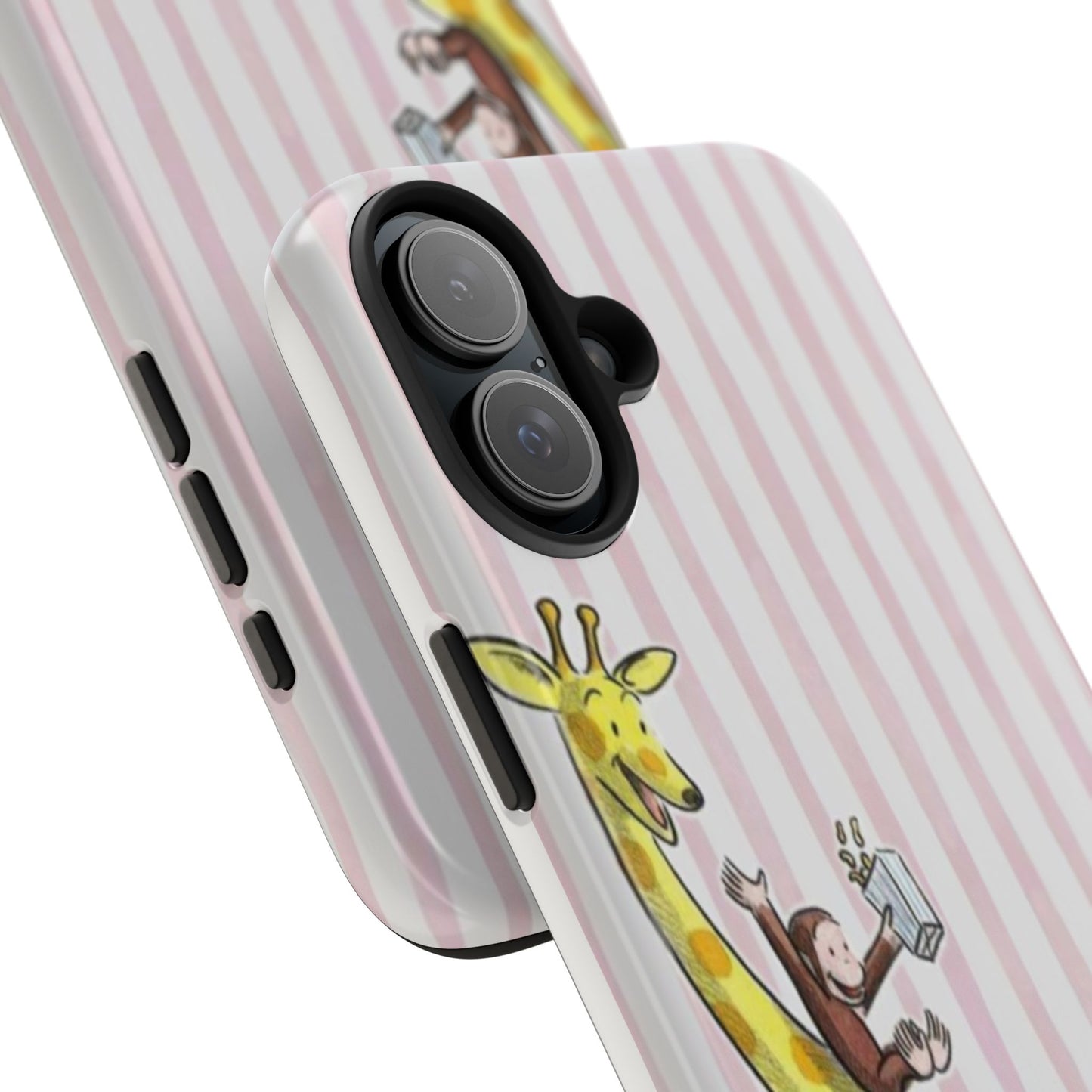 Curious George and Giraffe — Giraffe & Monkey Phone Case Cute Pink Striped Tough Case