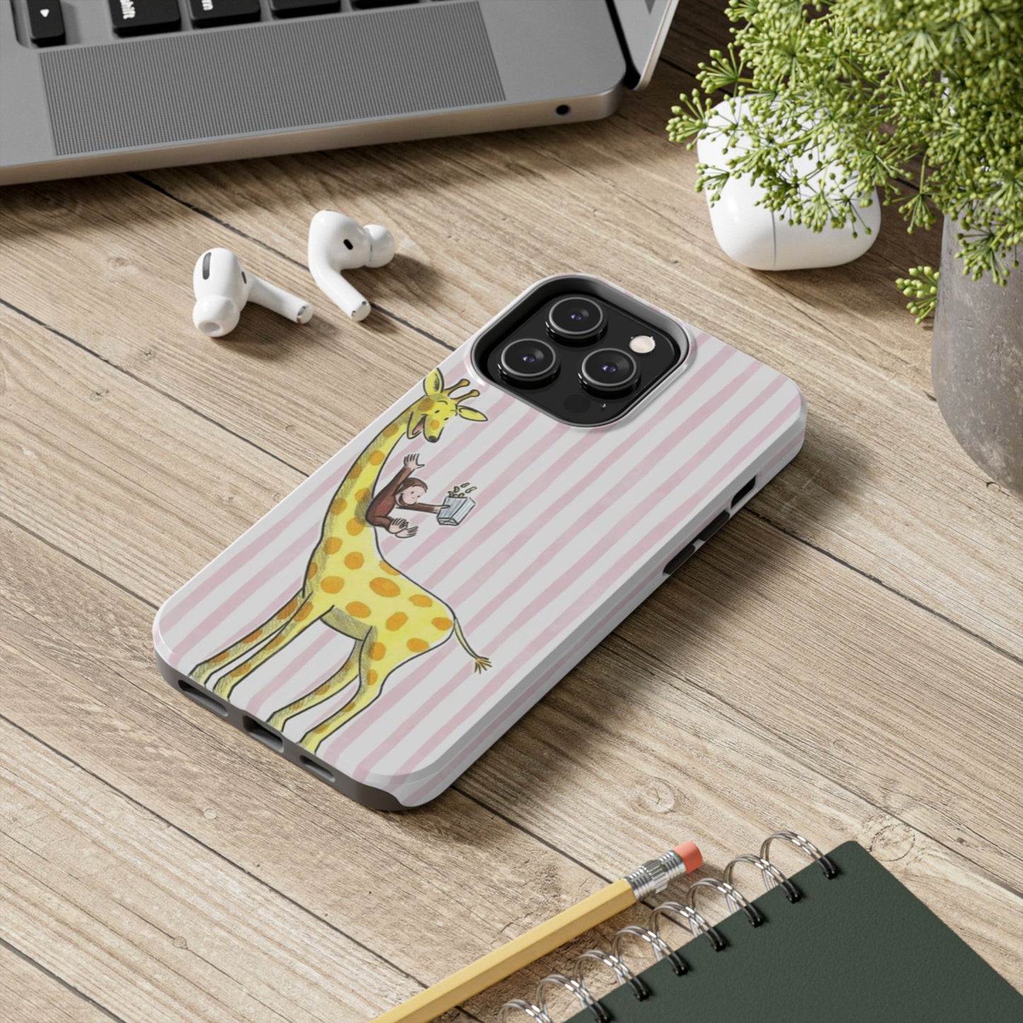 Curious George and Giraffe — Giraffe & Monkey Phone Case Cute Pink Striped Tough Case
