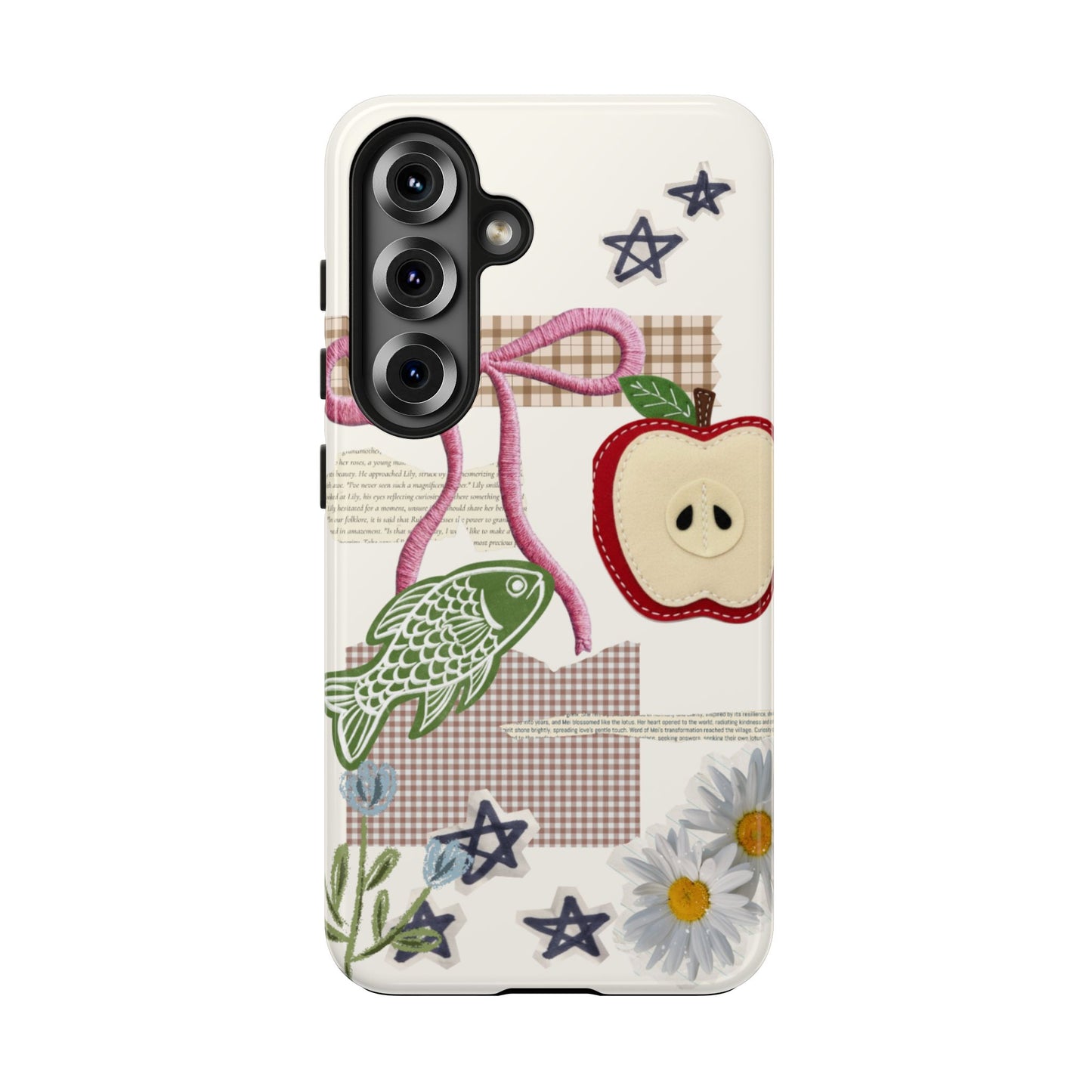 Spring Fling — Collage of Flowers Stars Fruit Fish Newspaper Cream Phone Case