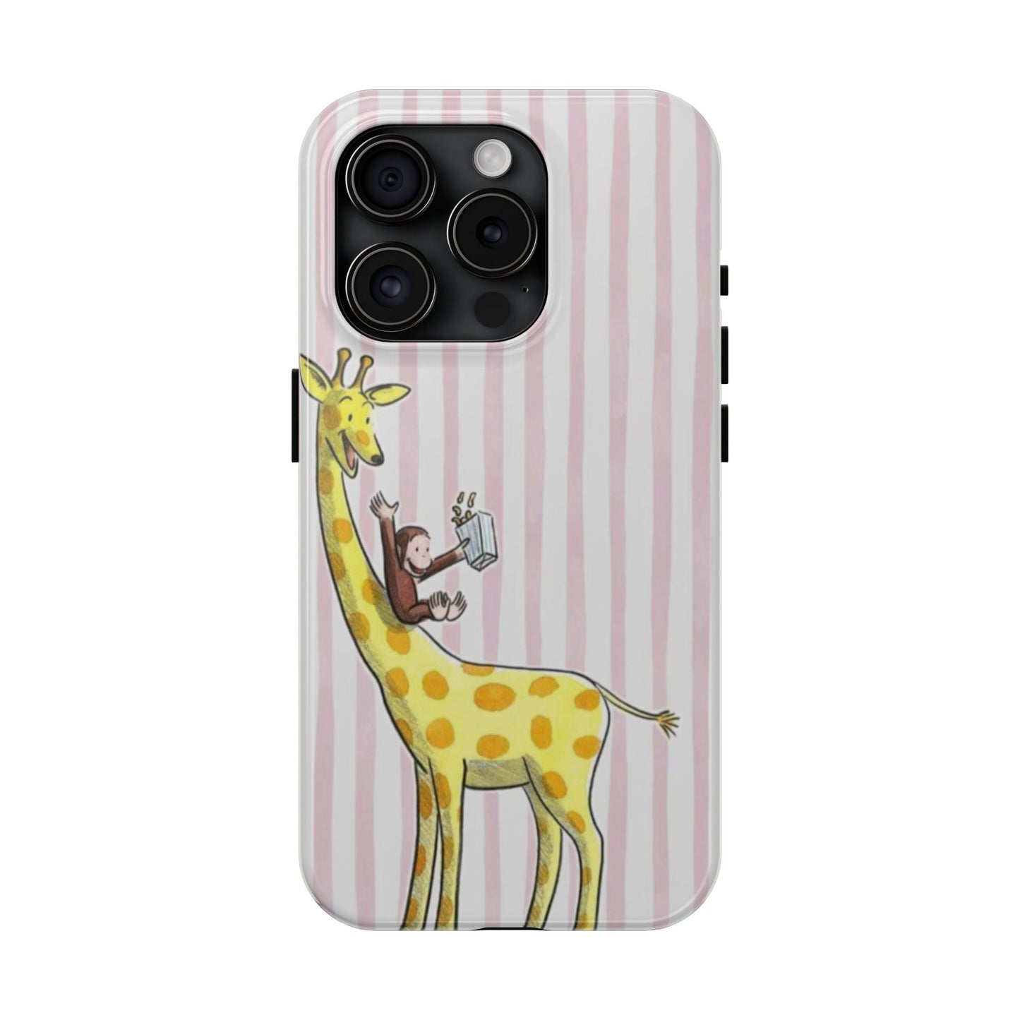 Curious George and Giraffe — Giraffe & Monkey Phone Case Cute Pink Striped Tough Case
