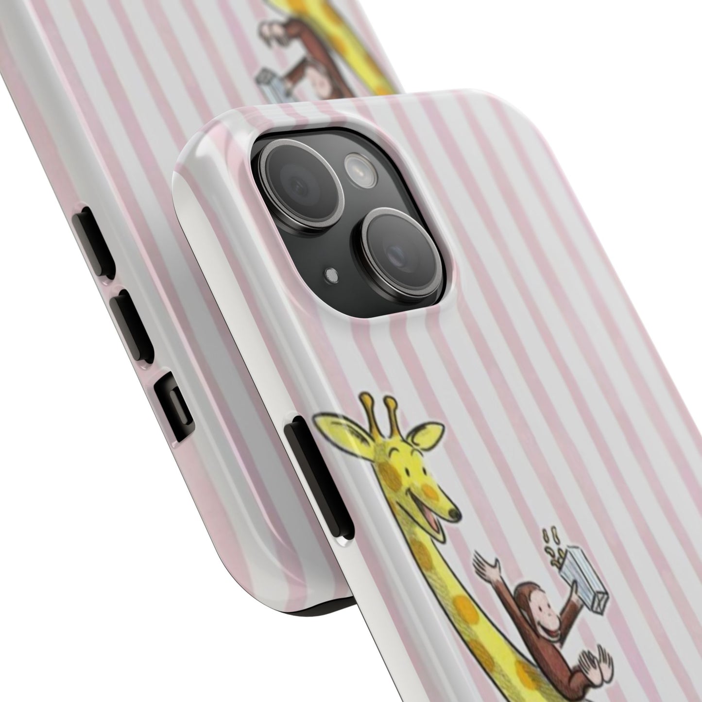 Curious George and Giraffe — Giraffe & Monkey Phone Case Cute Pink Striped Tough Case