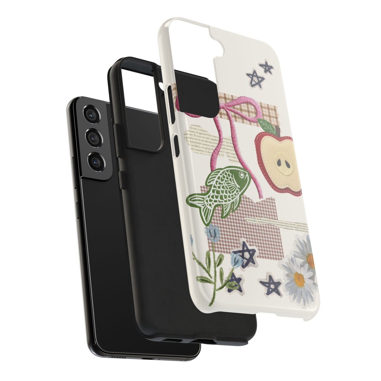 Spring Fling — Collage of Flowers Stars Fruit Fish Newspaper Cream Phone Case