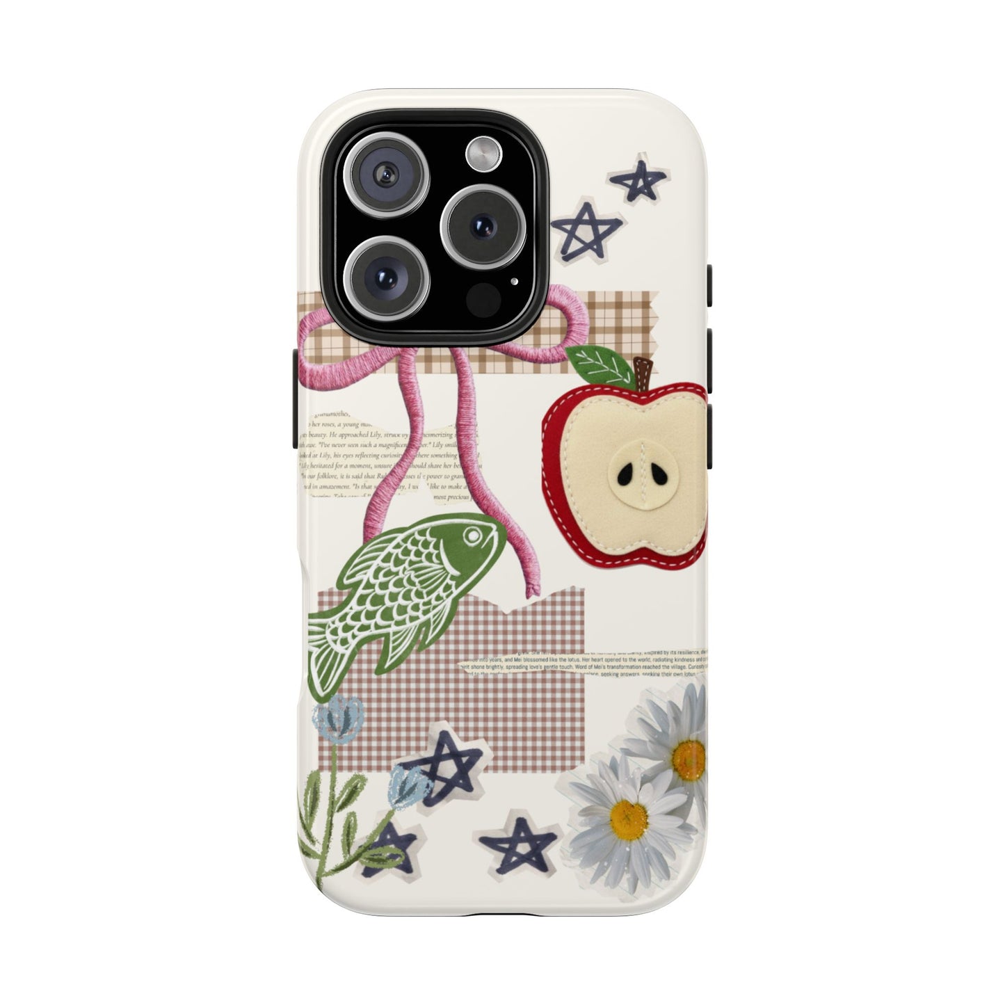 Spring Fling — Collage of Flowers Stars Fruit Fish Newspaper Cream Phone Case