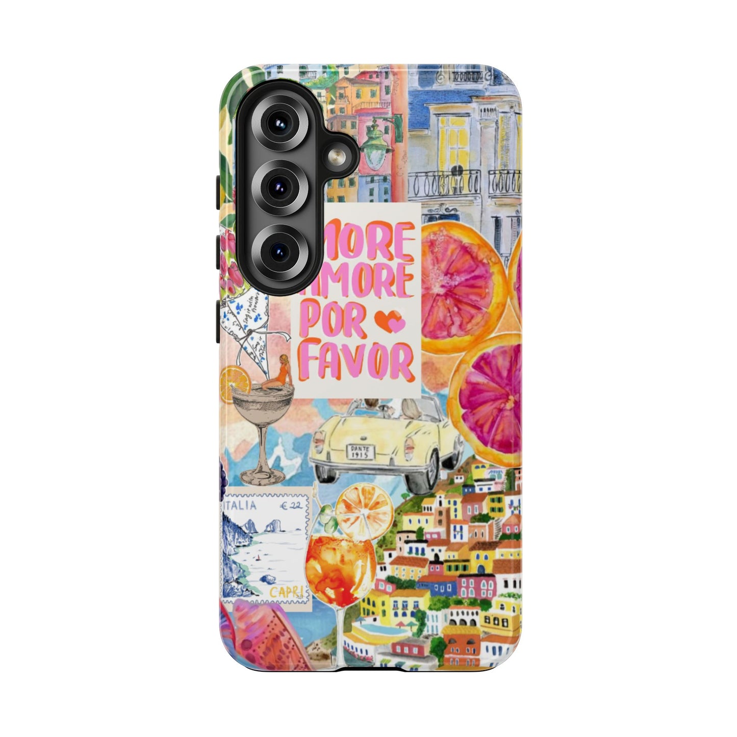 European Summers – Tough Phone Case  Tropical Watercolor Citrus & Seashell Design