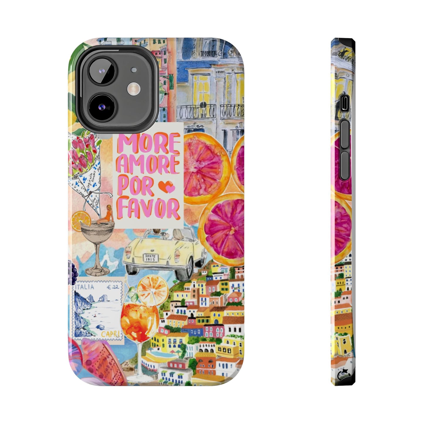 European Summers – Tough Phone Case  Tropical Watercolor Citrus & Seashell Design