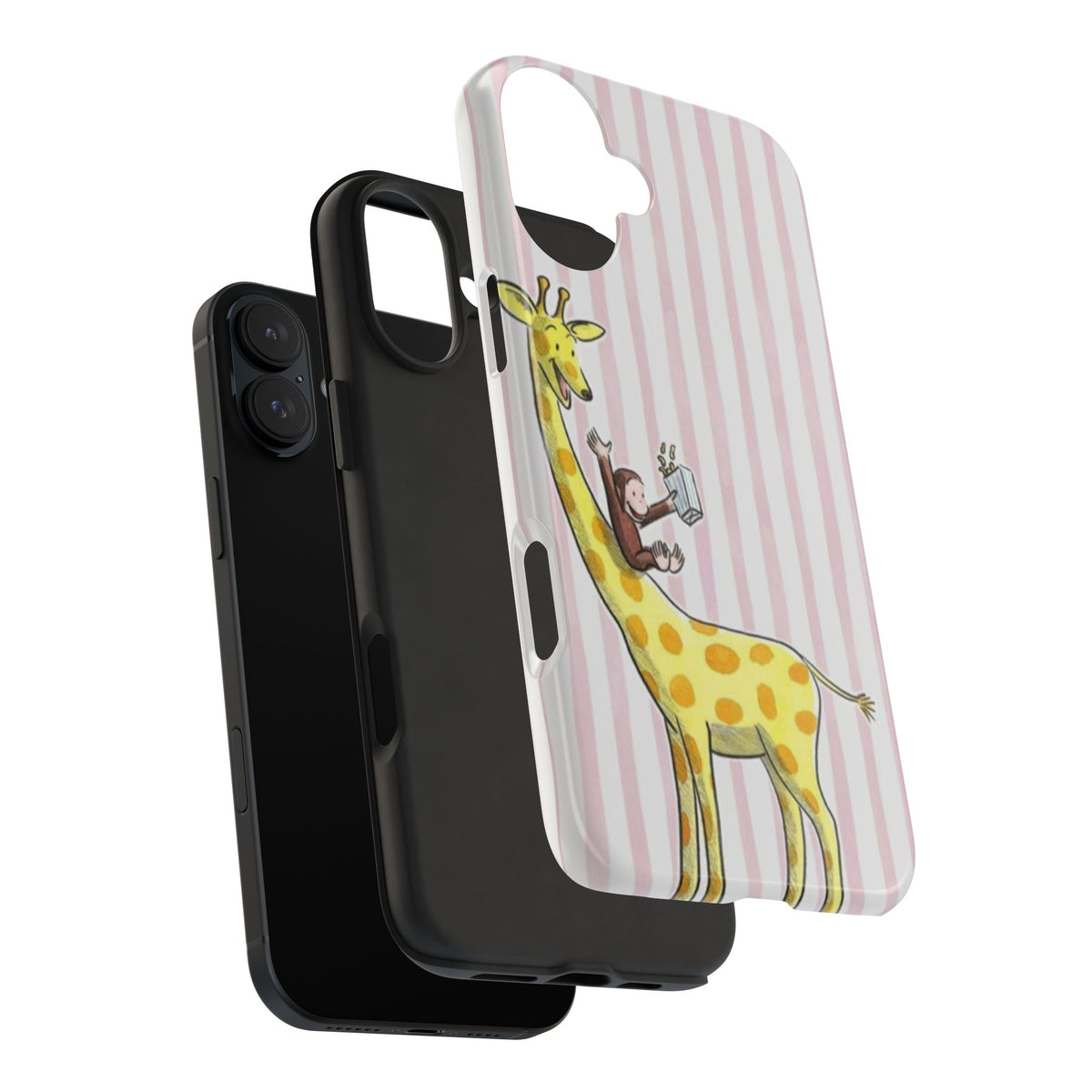 Curious George and Giraffe — Giraffe & Monkey Phone Case Cute Pink Striped Tough Case