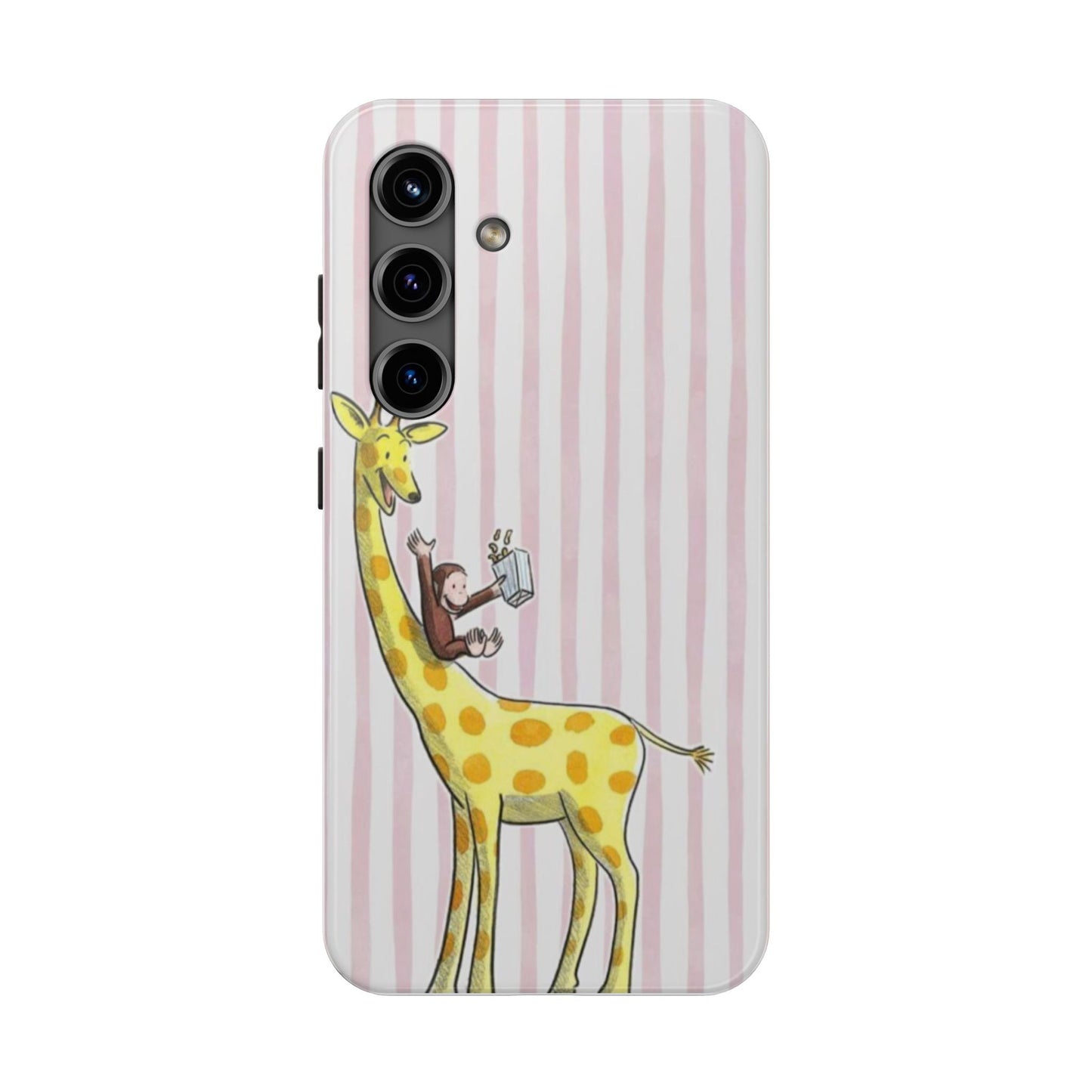Curious George and Giraffe — Giraffe & Monkey Phone Case Cute Pink Striped Tough Case
