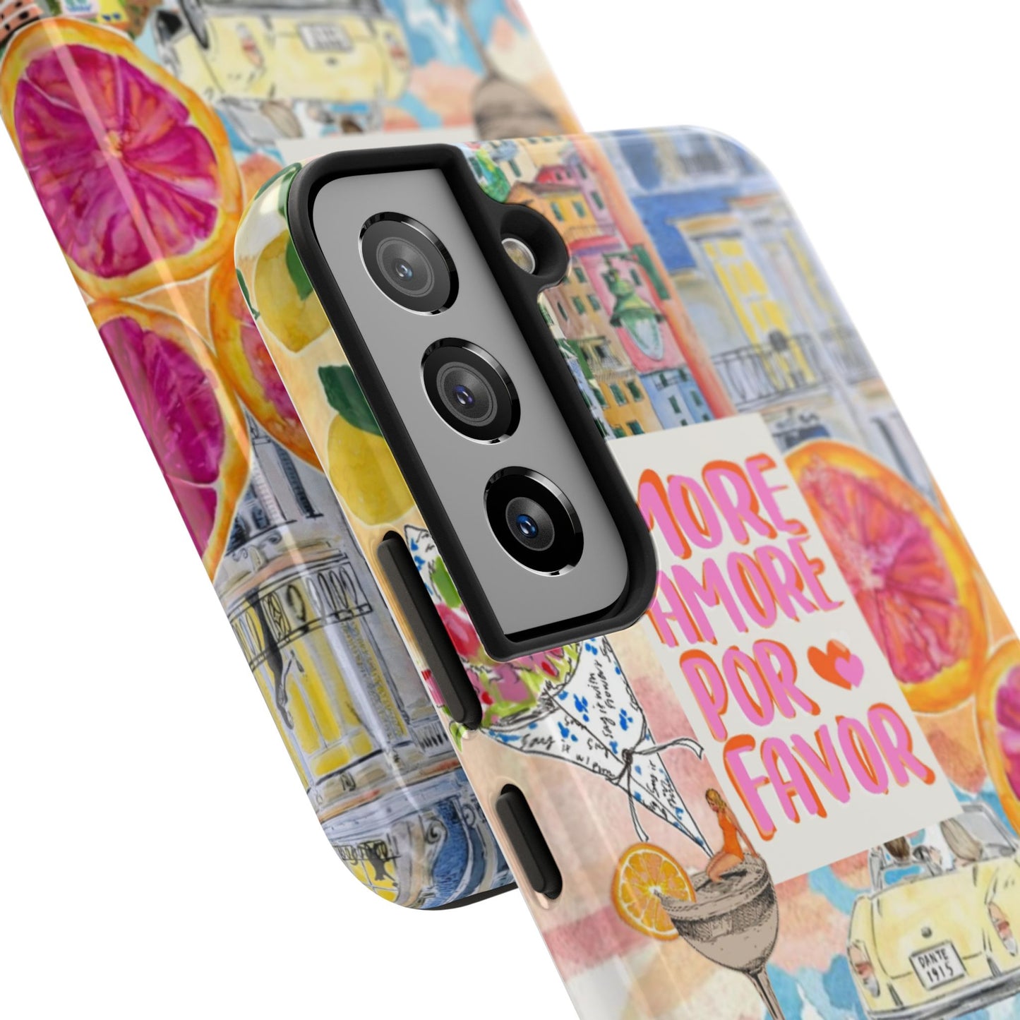 European Summers – Tough Phone Case  Tropical Watercolor Citrus & Seashell Design