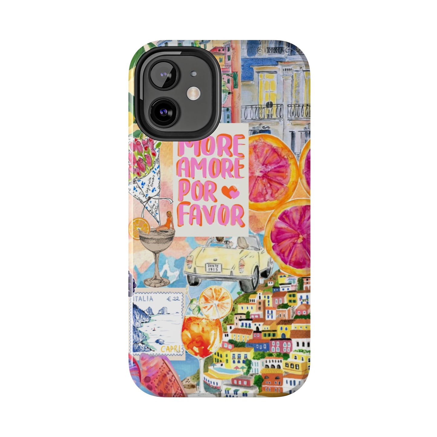 European Summers – Tough Phone Case  Tropical Watercolor Citrus & Seashell Design
