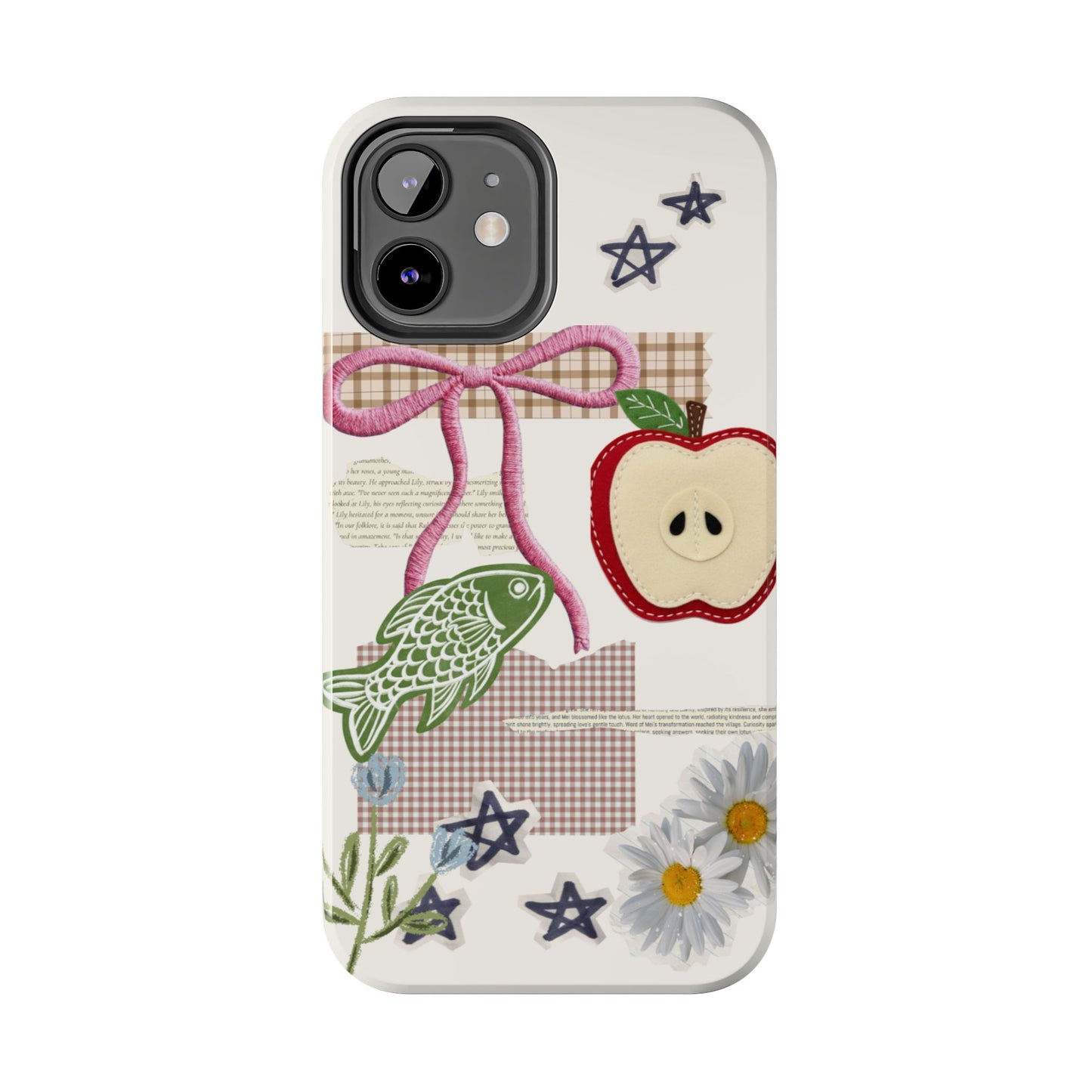 Spring Fling — Collage of Flowers Stars Fruit Fish Newspaper Cream Phone Case