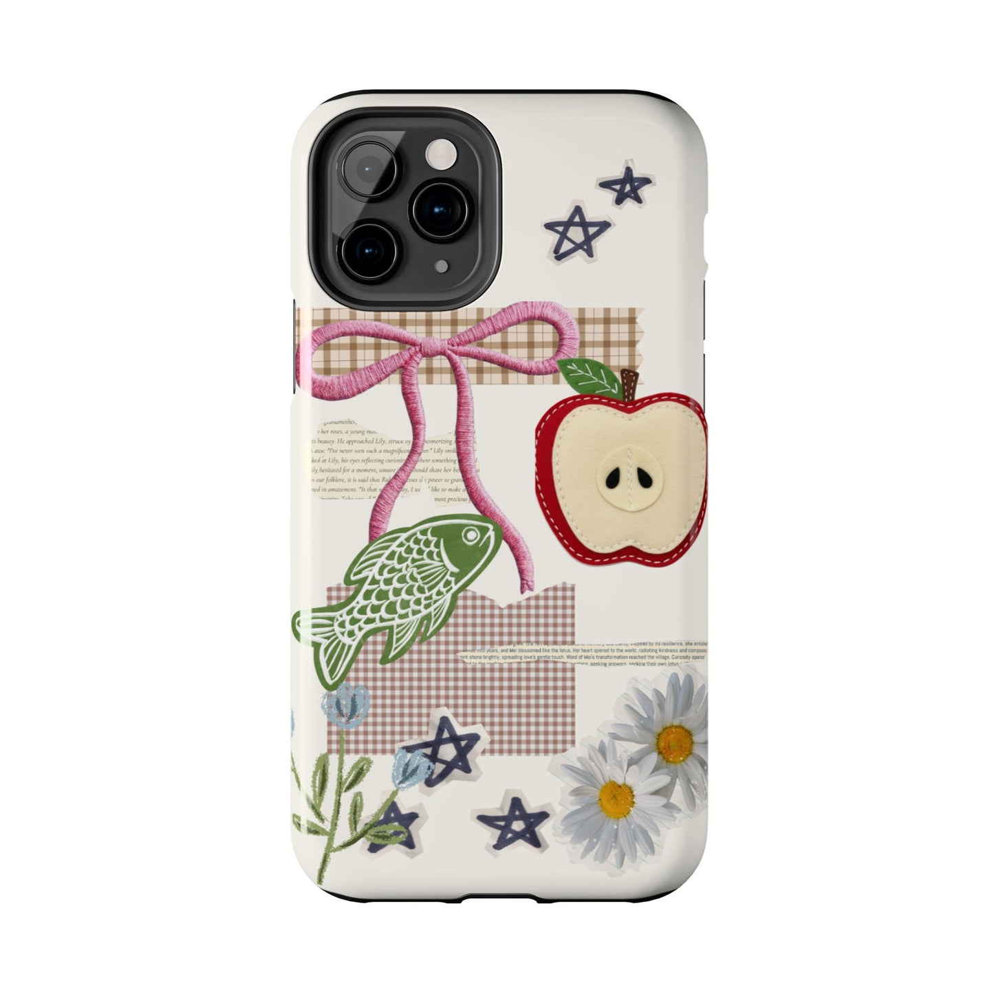 Spring Fling — Collage of Flowers Stars Fruit Fish Newspaper Cream Phone Case
