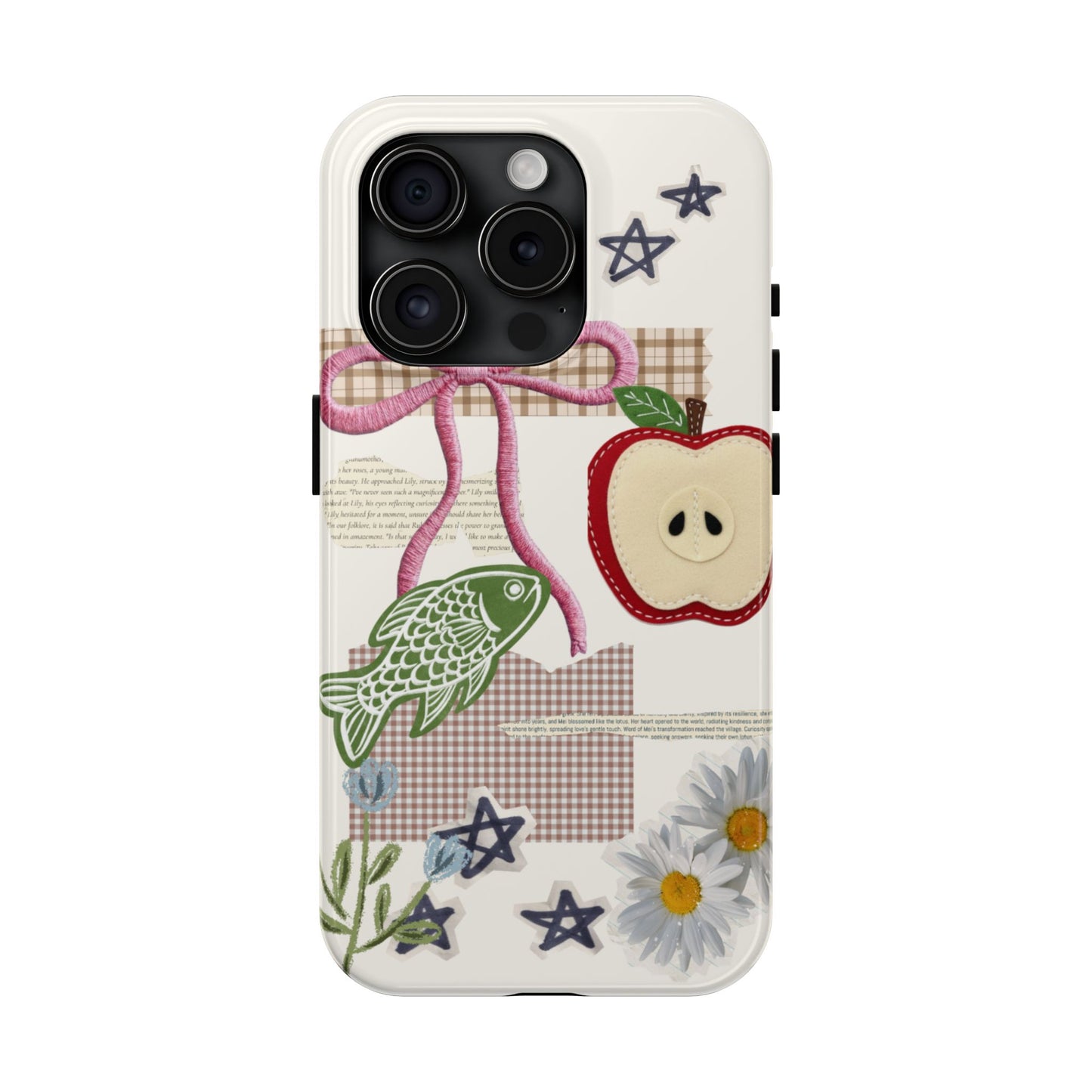 Spring Fling — Collage of Flowers Stars Fruit Fish Newspaper Cream Phone Case