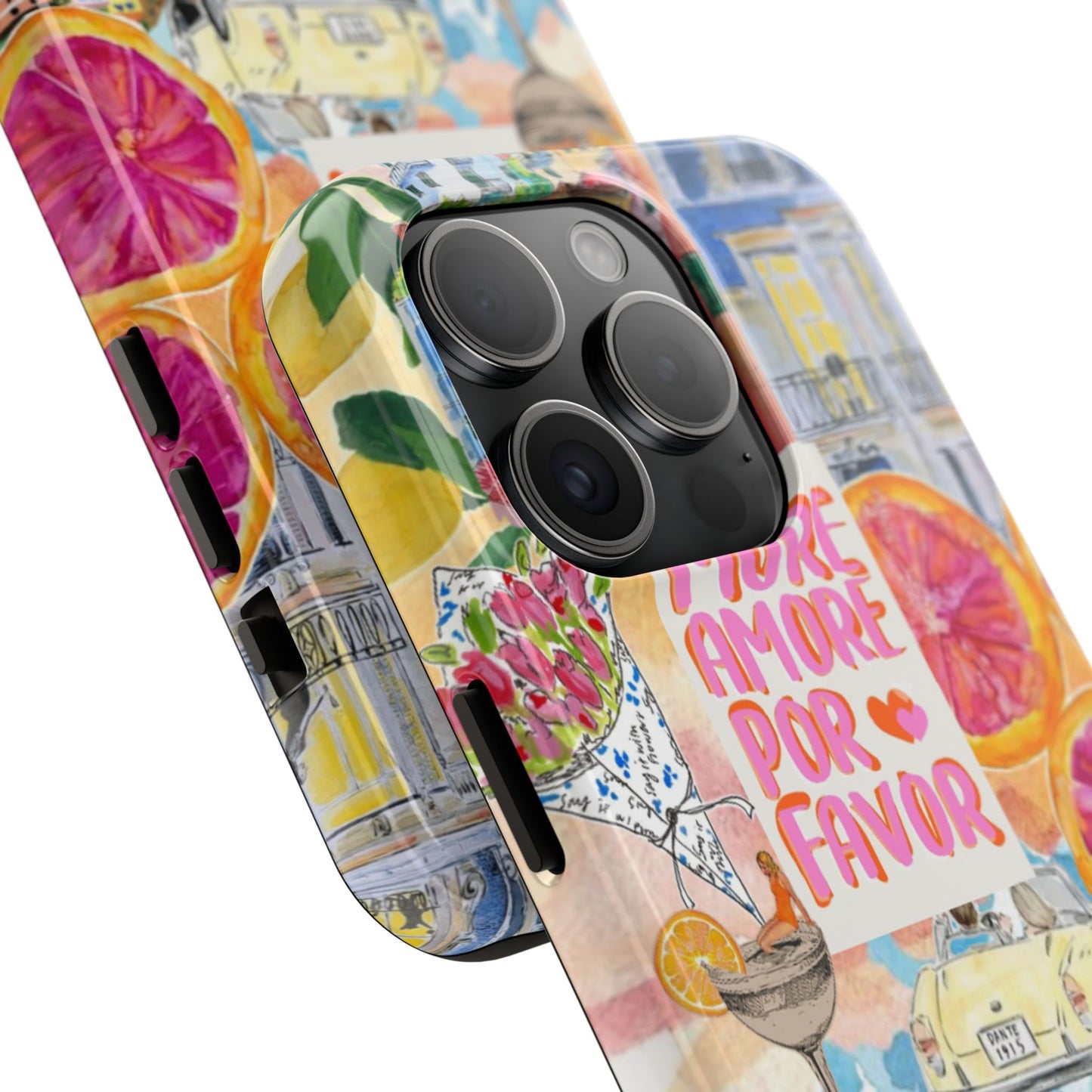 European Summers – Tough Phone Case  Tropical Watercolor Citrus & Seashell Design