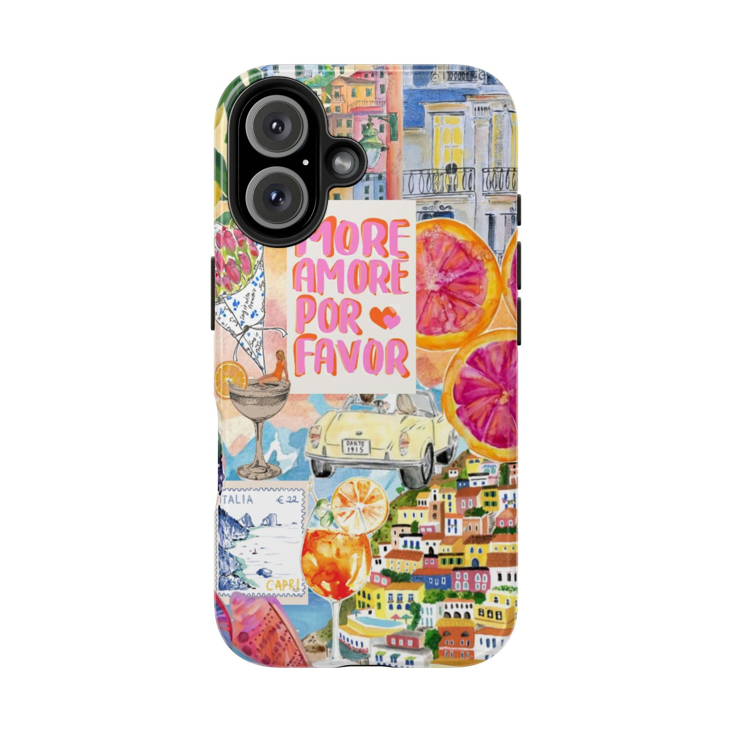 European Summers – Tough Phone Case  Tropical Watercolor Citrus & Seashell Design