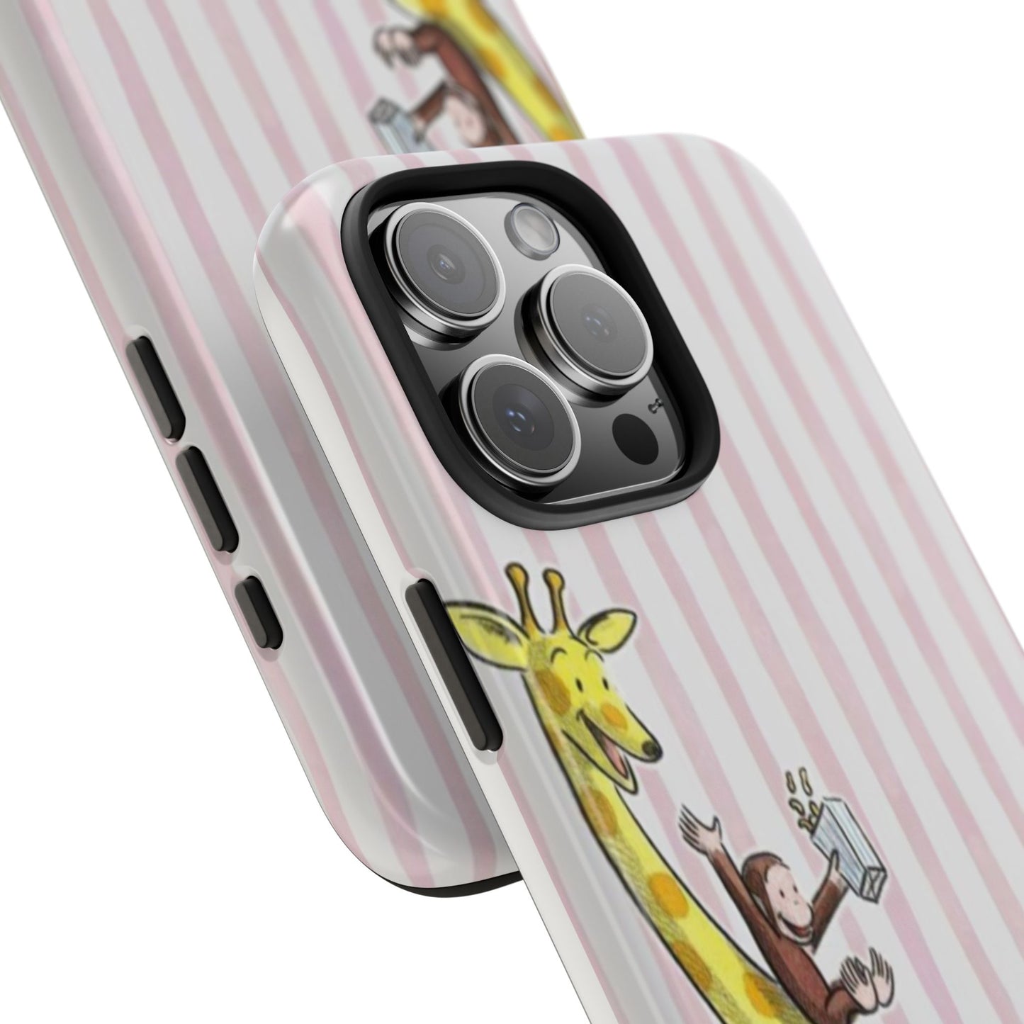 Curious George and Giraffe — Giraffe & Monkey Phone Case Cute Pink Striped Tough Case