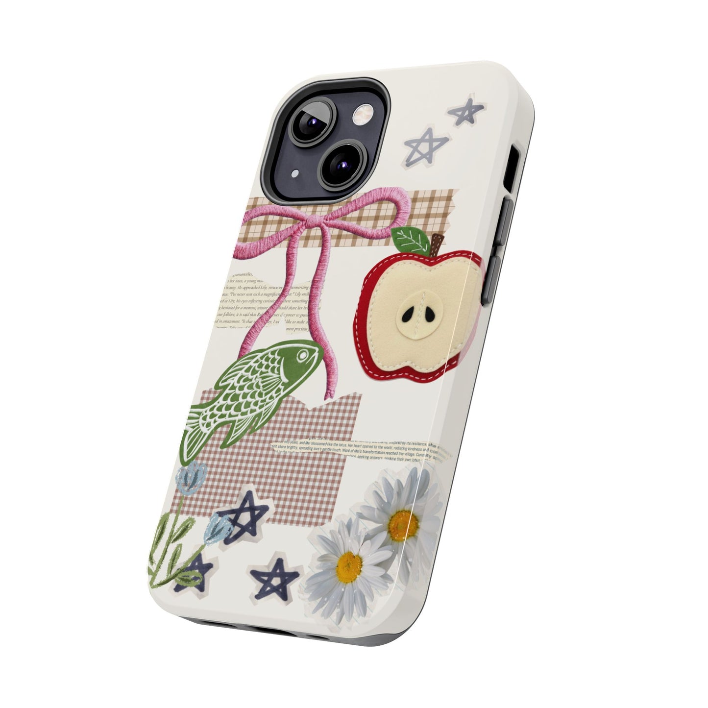 Spring Fling — Collage of Flowers Stars Fruit Fish Newspaper Cream Phone Case