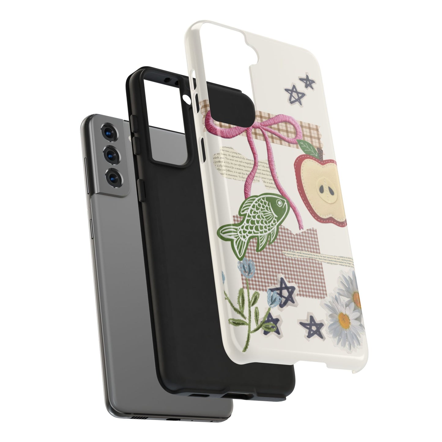 Spring Fling — Collage of Flowers Stars Fruit Fish Newspaper Cream Phone Case