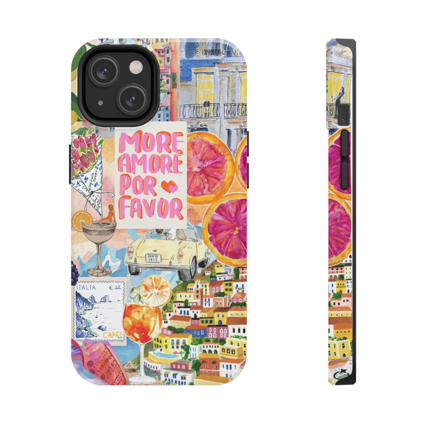European Summers – Tough Phone Case  Tropical Watercolor Citrus & Seashell Design