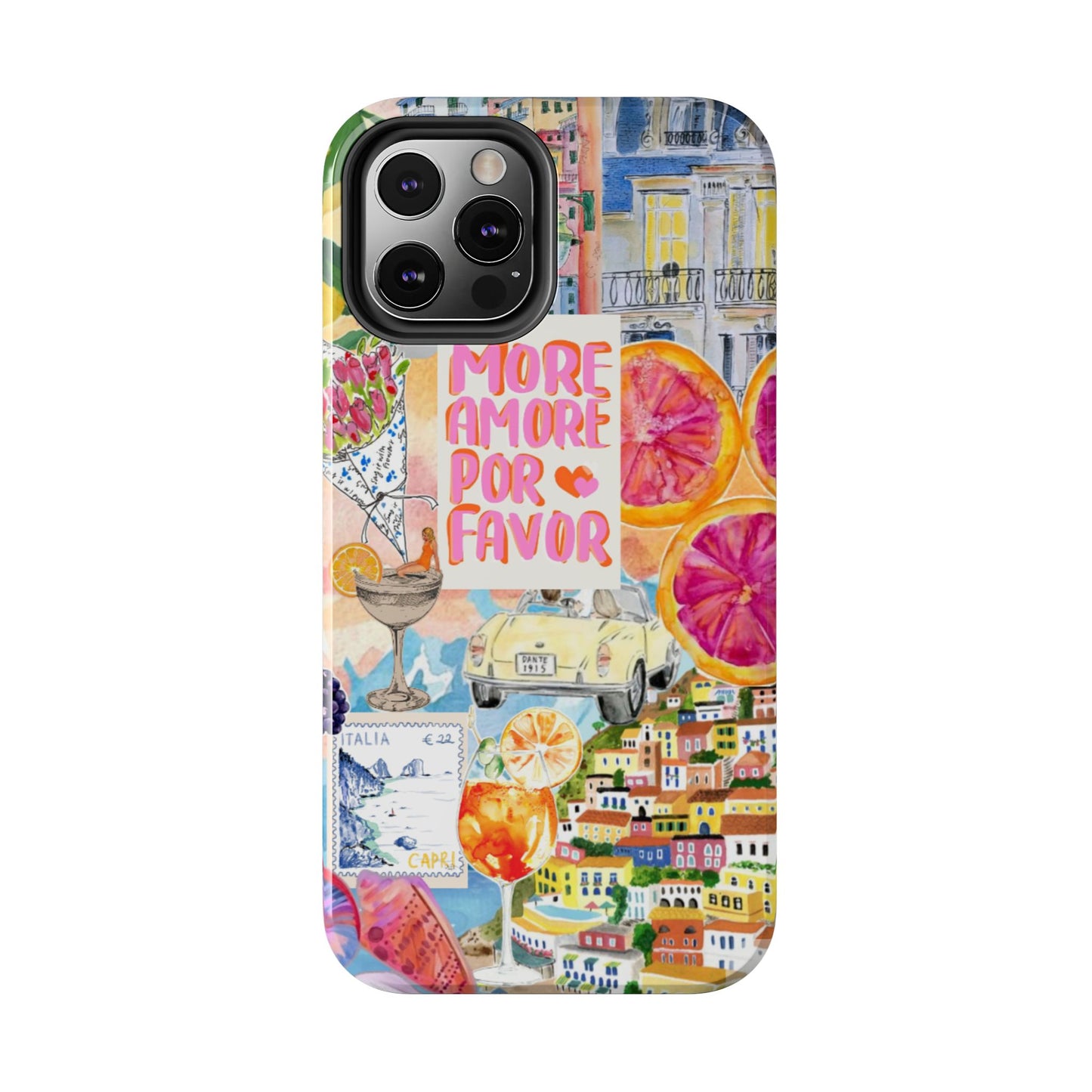 European Summers – Tough Phone Case  Tropical Watercolor Citrus & Seashell Design