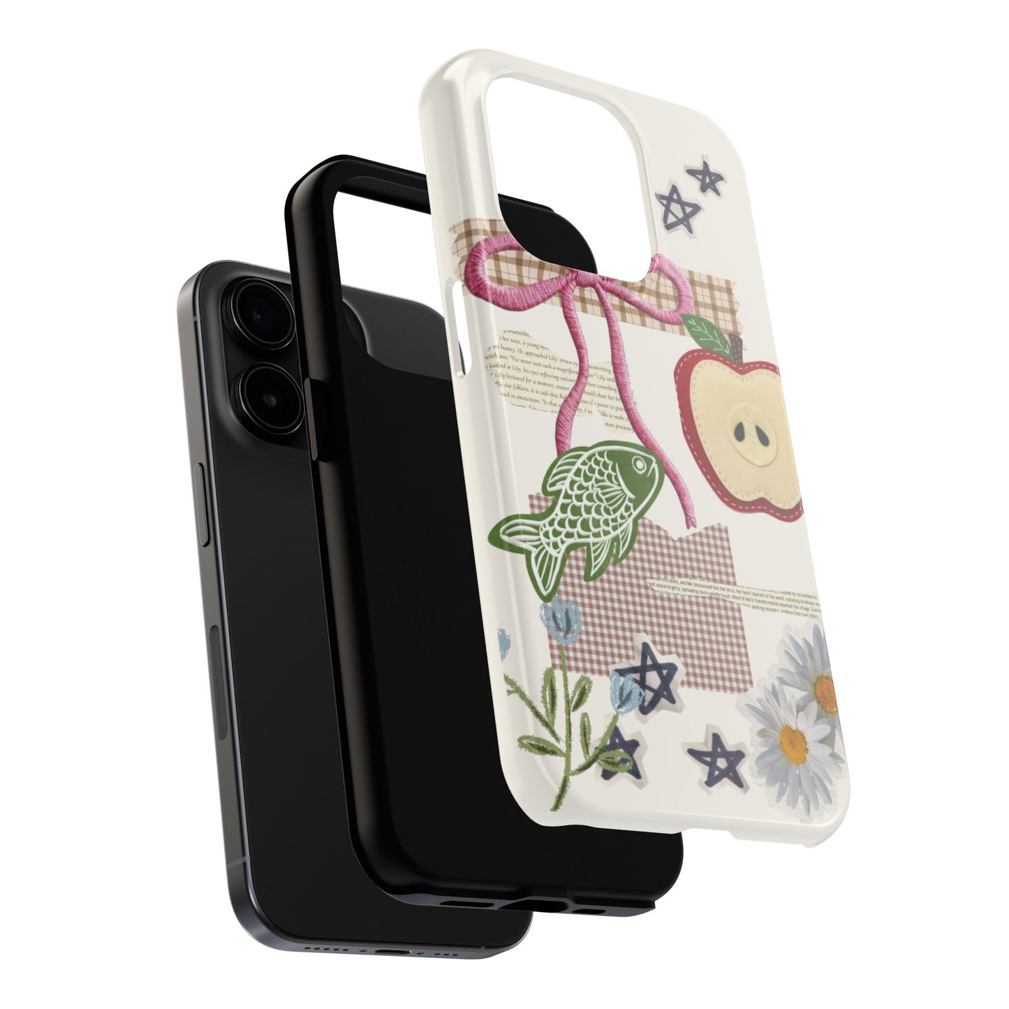 Spring Fling — Collage of Flowers Stars Fruit Fish Newspaper Cream Phone Case