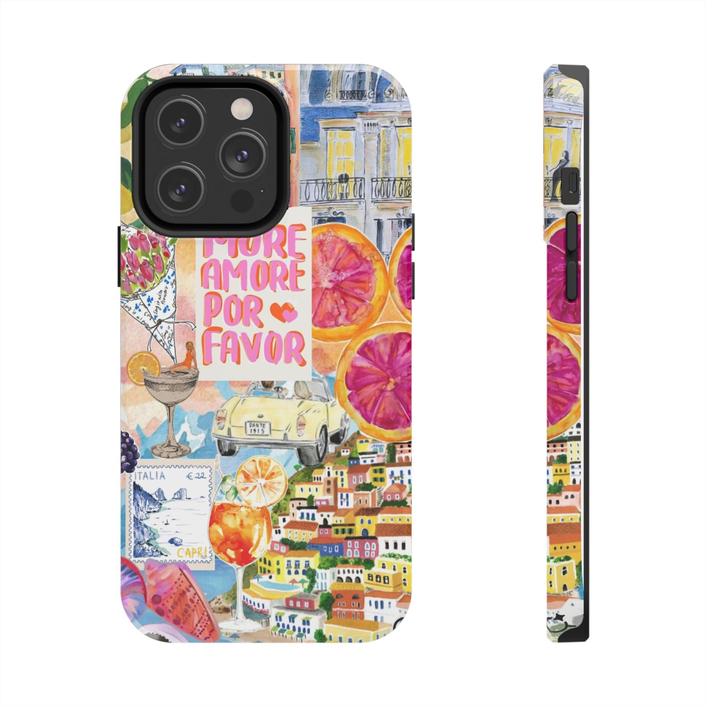 European Summers – Tough Phone Case  Tropical Watercolor Citrus & Seashell Design