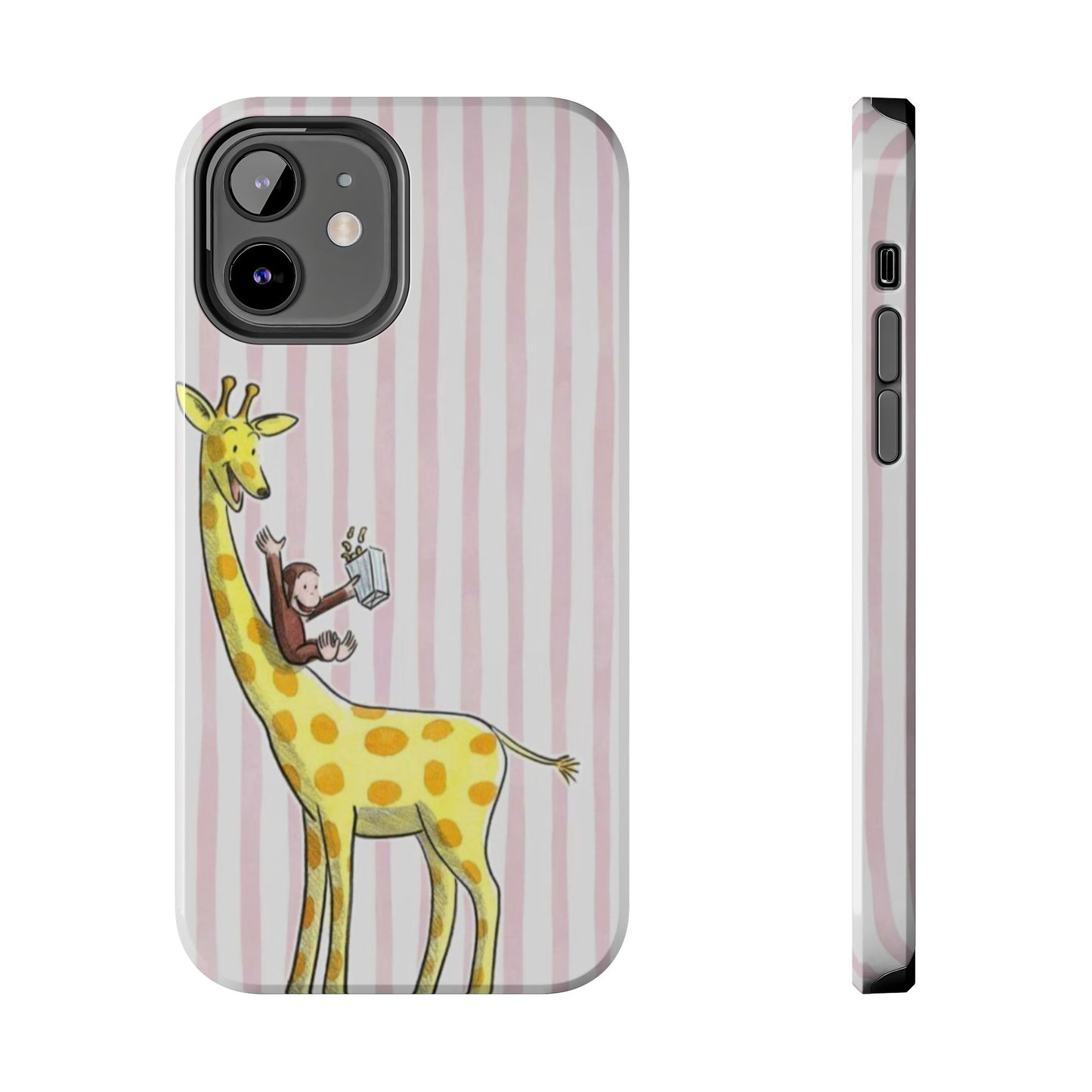 Curious George and Giraffe — Giraffe & Monkey Phone Case Cute Pink Striped Tough Case