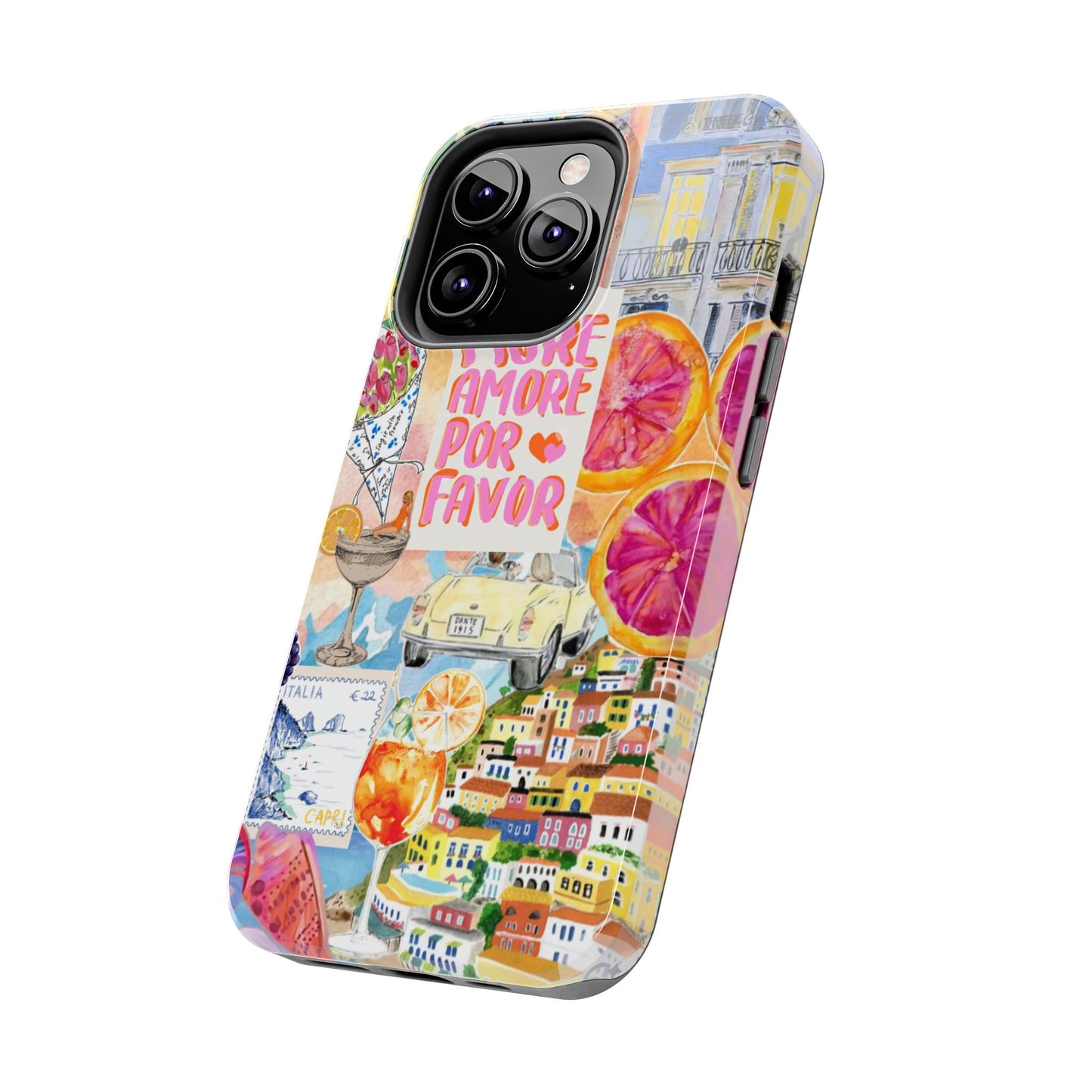 European Summers – Tough Phone Case  Tropical Watercolor Citrus & Seashell Design