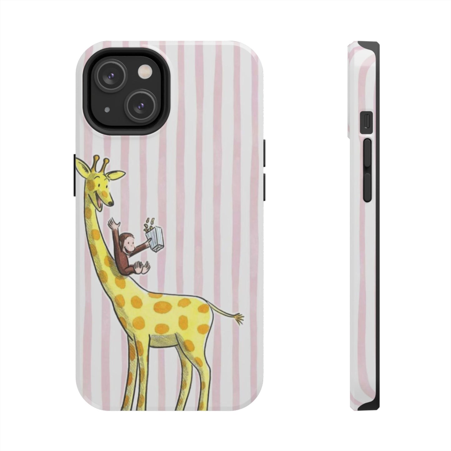 Curious George and Giraffe — Giraffe & Monkey Phone Case Cute Pink Striped Tough Case