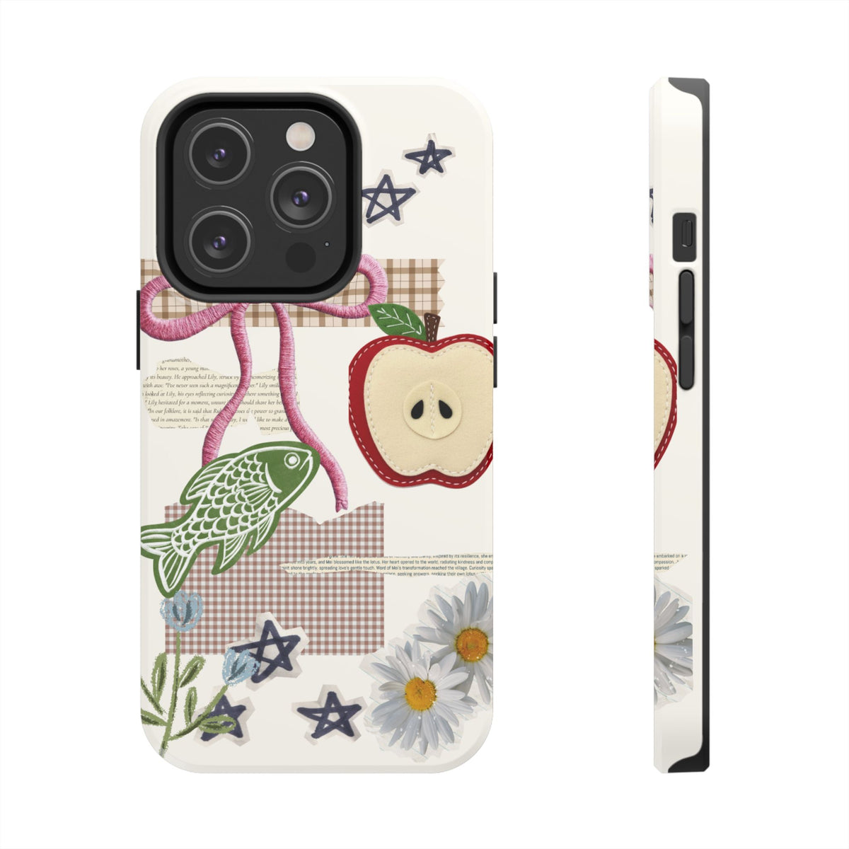 Spring Fling — Collage of Flowers Stars Fruit Fish Newspaper Cream Phone Case