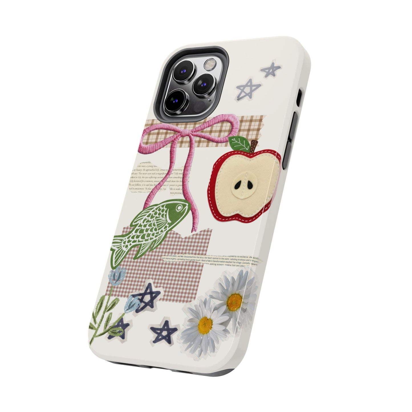 Spring Fling — Collage of Flowers Stars Fruit Fish Newspaper Cream Phone Case