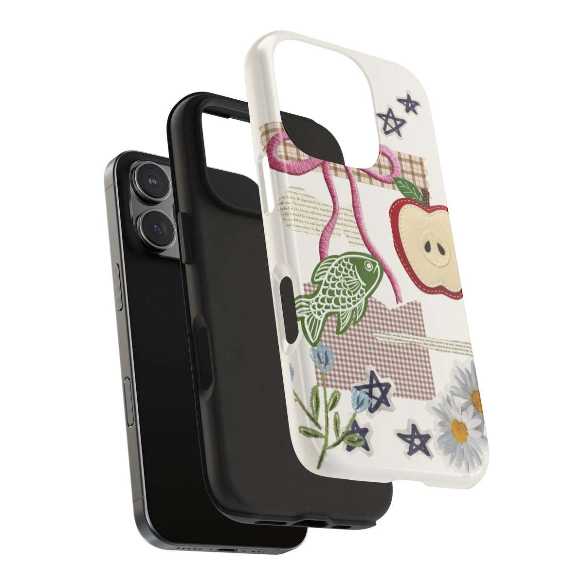 Spring Fling — Collage of Flowers Stars Fruit Fish Newspaper Cream Phone Case