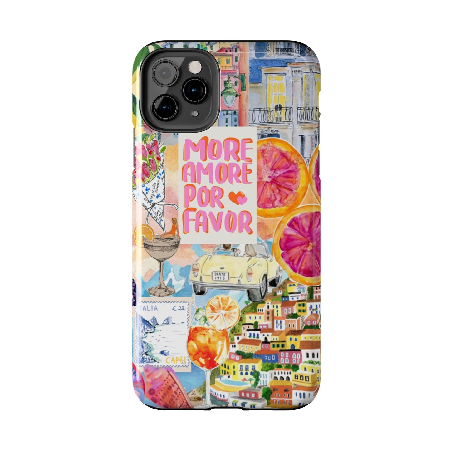 European Summers – Tough Phone Case  Tropical Watercolor Citrus & Seashell Design