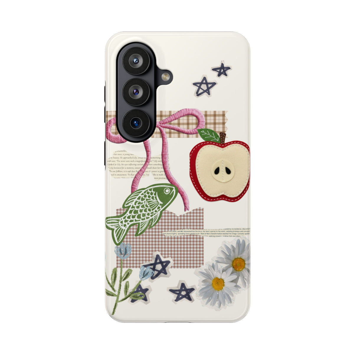 Spring Fling — Collage of Flowers Stars Fruit Fish Newspaper Cream Phone Case