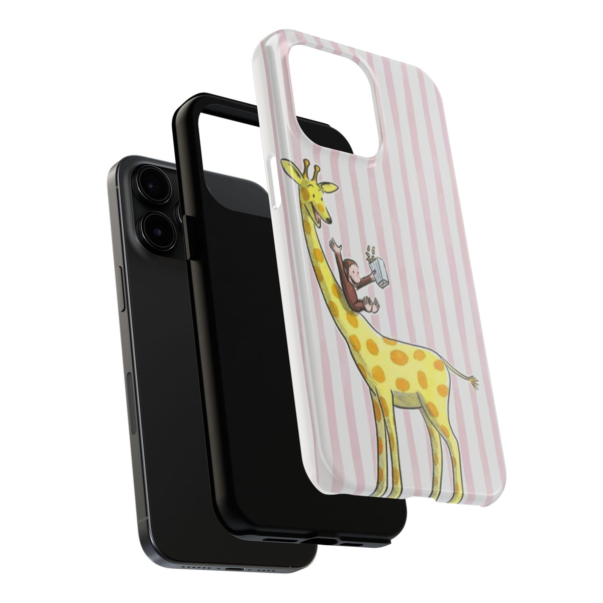 Curious George and Giraffe — Giraffe & Monkey Phone Case Cute Pink Striped Tough Case