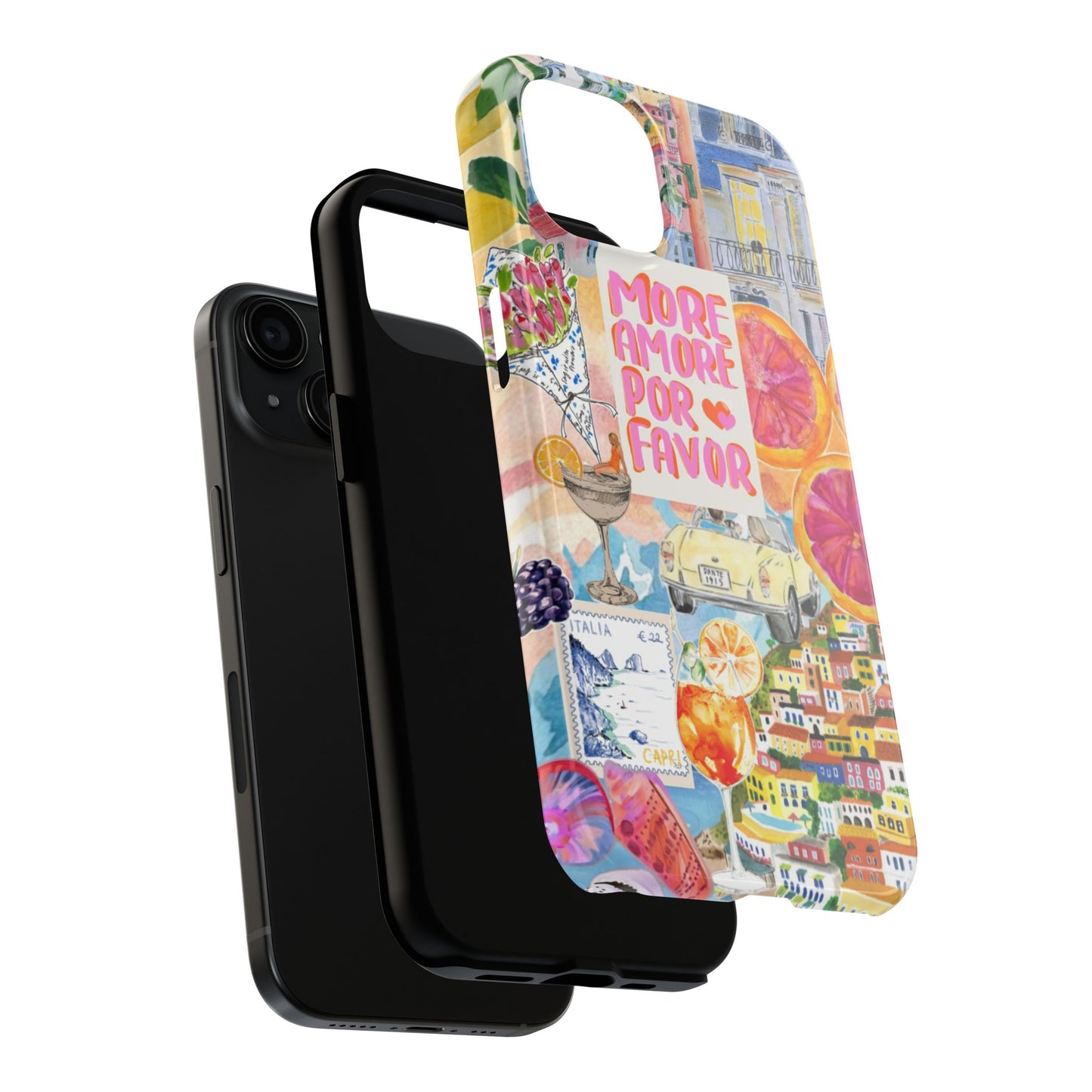 European Summers – Tough Phone Case  Tropical Watercolor Citrus & Seashell Design