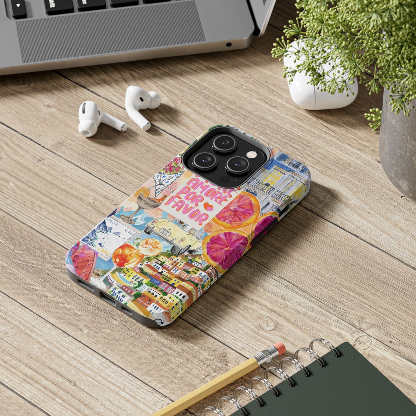 European Summers – Tough Phone Case  Tropical Watercolor Citrus & Seashell Design