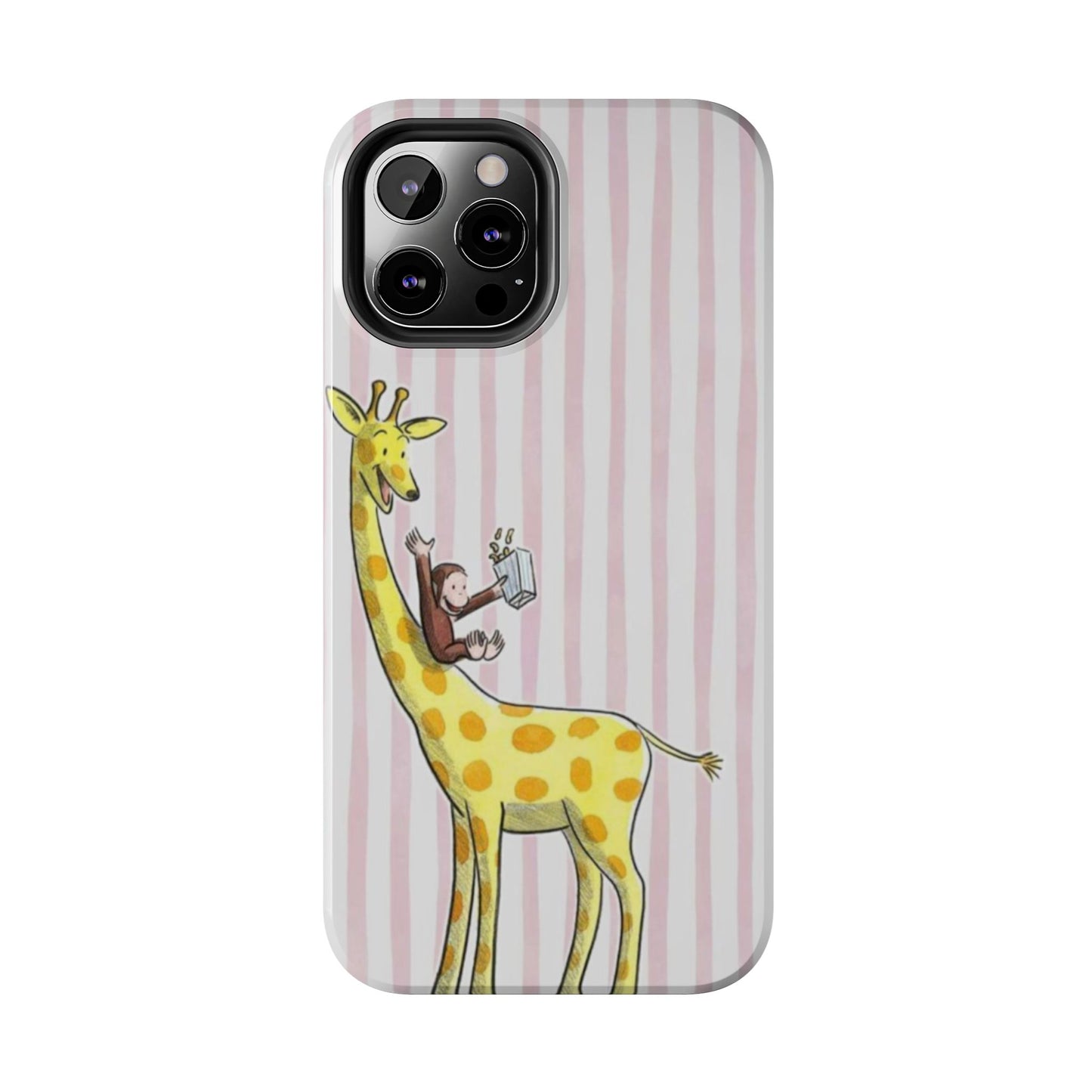 Curious George and Giraffe — Giraffe & Monkey Phone Case Cute Pink Striped Tough Case